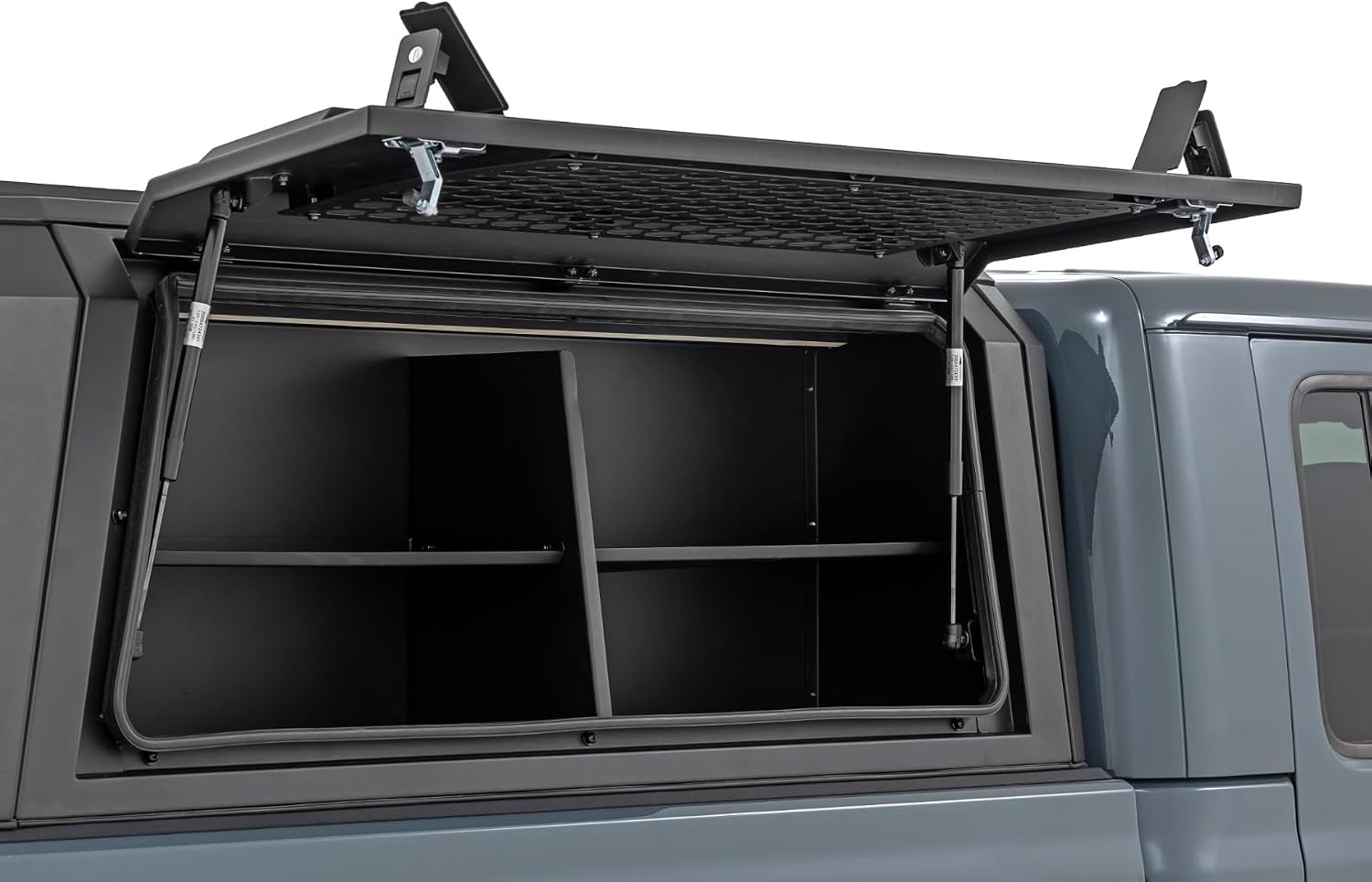 Rough Country Modular Bed Cap Passenger Side Shelf Bin - Add-On Storage Organizer with LED Lighting for Jeep Gladiator JT RC Bedcap