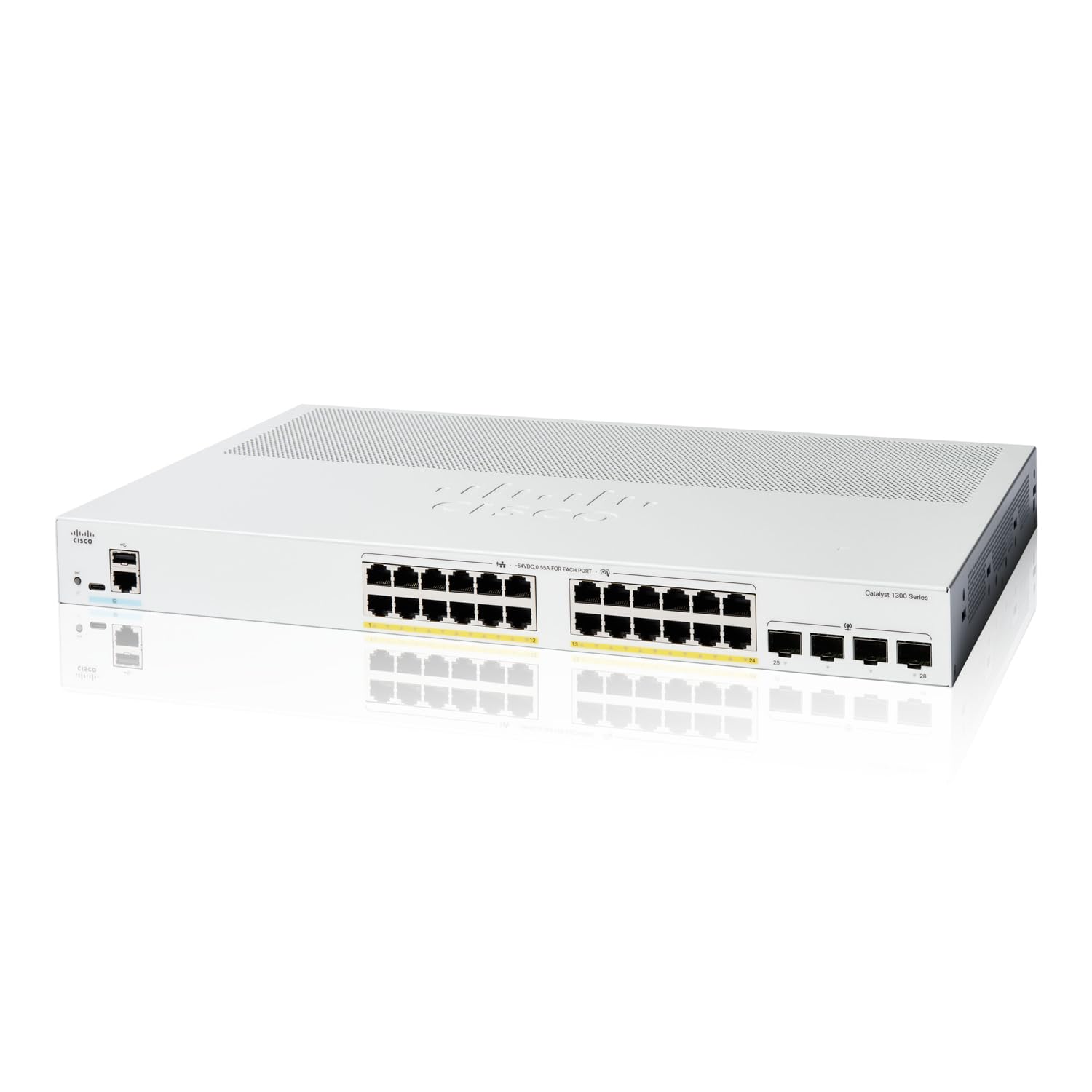 Cisco Catalyst 1300-24P-4G Managed Switch 24 Port GE PoE 4x1GE SFP Metal Housing Quiet Fanless Corporate (C1300-24P-4G)