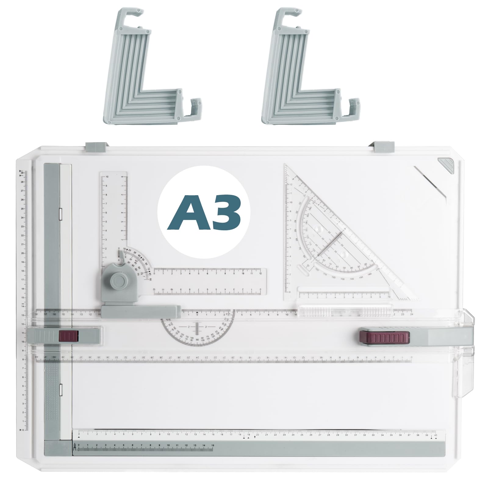 A3 Zeichenbrett, Professionelle Zeichenplatte DIN A3, Zeichentisch mit Schiebelineal Zeichendreieck und Maßstab T-Quadrat, für Ingenieure Designer Studenten zum Exaktes Arbeiten und Studium