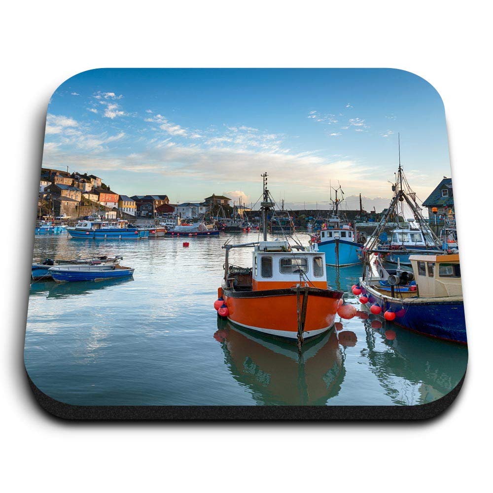 Destination Vinyl Ltd Multicolor X Square Mdf Fridge Magnet - Fishing Boats Mevagissey Cornwall 45024 Size 1