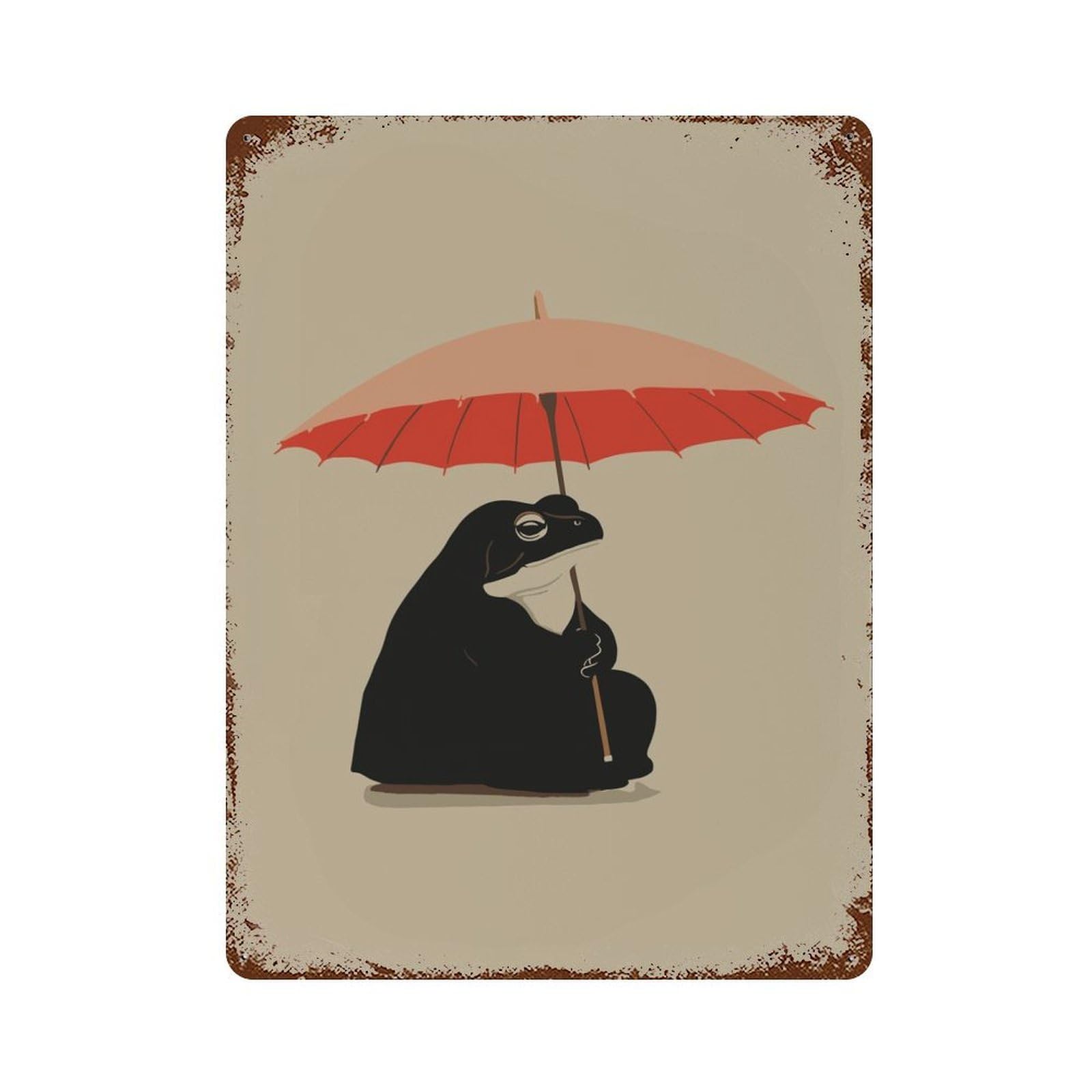 Patient Umbrella Frog Rusty Metal Tin Sign 15.7"x11.8", for Farmhouse, Kitchen And Entryway Decor, Rustic Home Decor