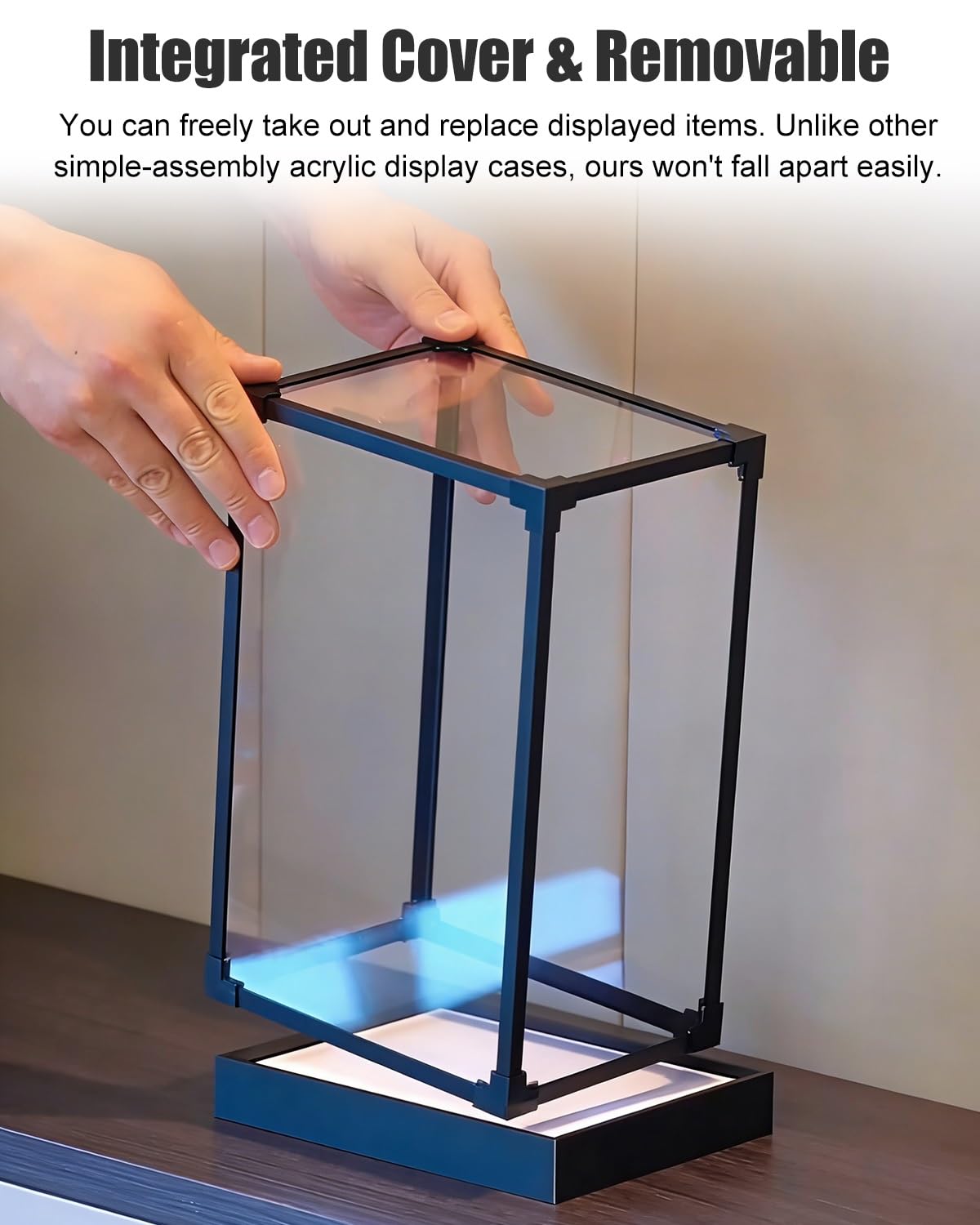Cajas de Metacrilato Vitrina Acrílica Apilable, con Estructura Metálica Negra y Compartimentos Transparentes a Prueba de Polvo, Grande para Objetos Colección(15x15x15cm(6x6x6in))