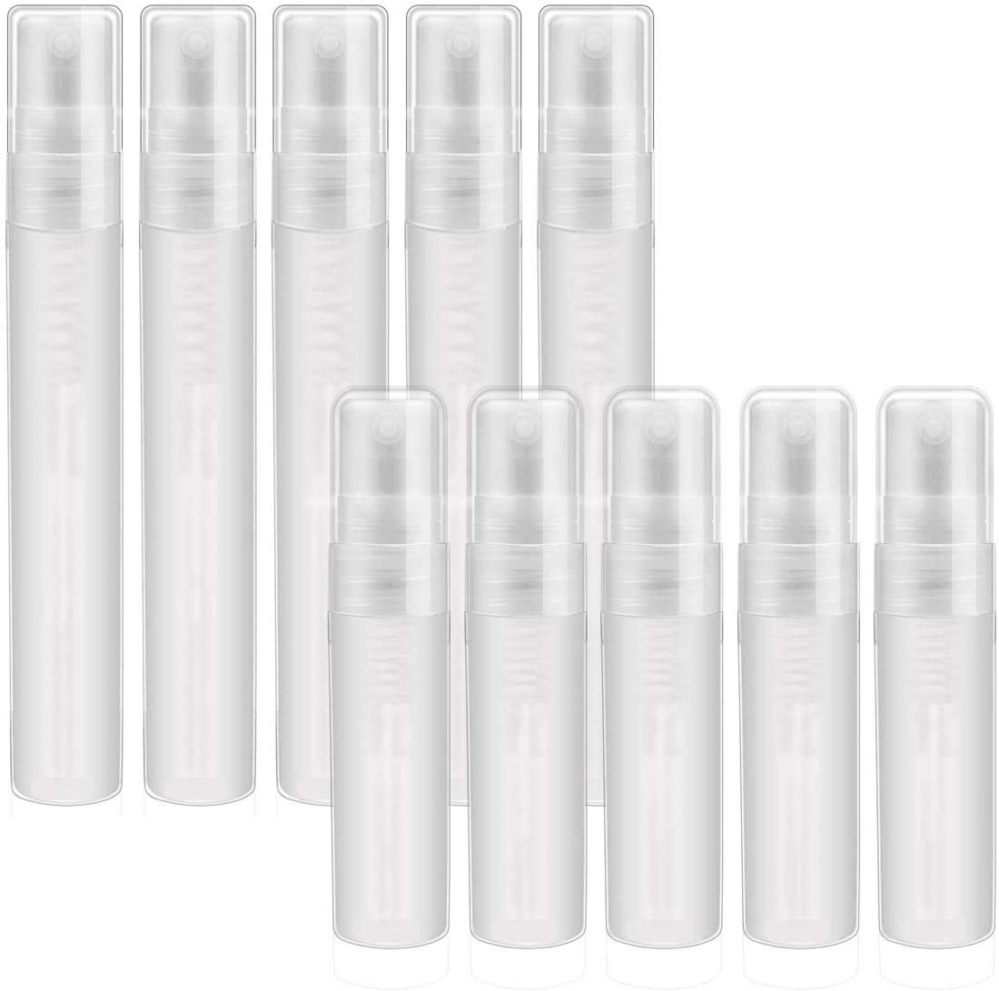 SYOSI 10 Pcs Mini Spray Atomizer Empty Bottles Plastic Bottle Spray Mini Empty Sample Bottles Atomizer Pump for Perfume, Toner and etc, 10ml&5ml