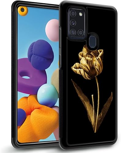 DAIZAG Funda compatible con Samsung Galaxy A21s, diseño de rosa dorada artística para hombre y mujer, protección a prueba de golpes y arañazos TPU