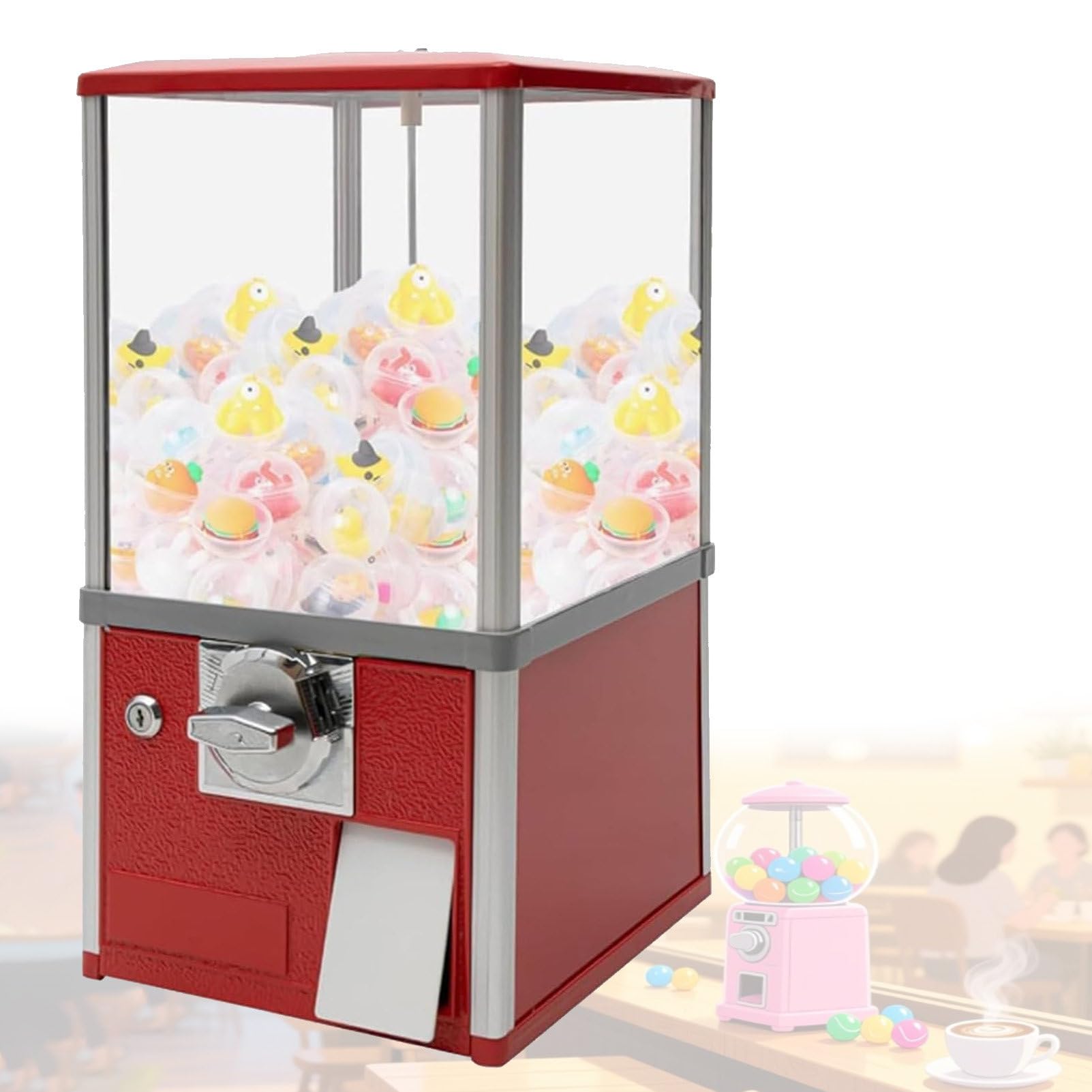 Automat Do SprzedażY Zabawek KapsułKowych Z Automatem Do NagróD, Automat Do SprzedażY KapsułEk Z Zamkami, 100 Pustych PiłEk, Do SklepóW Z Grami, SklepóW Detalicznych Red