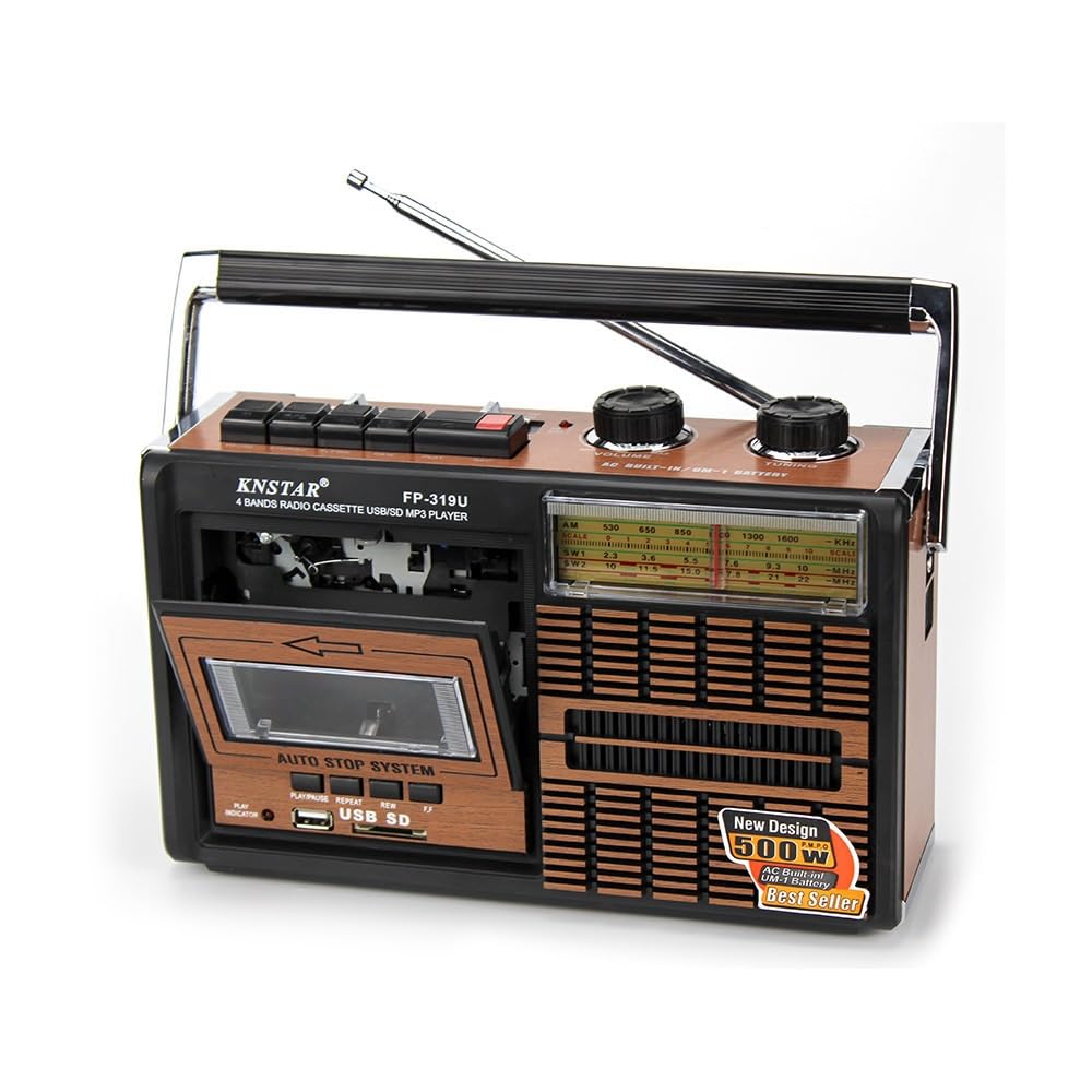 Grabadora de Banda múltiple portátil con diseño de Grano de Madera, grabadora de música con Bluetooth, FM, inserción de Tarjeta for Personas Mayores, máquina de Cinta magnética de Alto Volumen