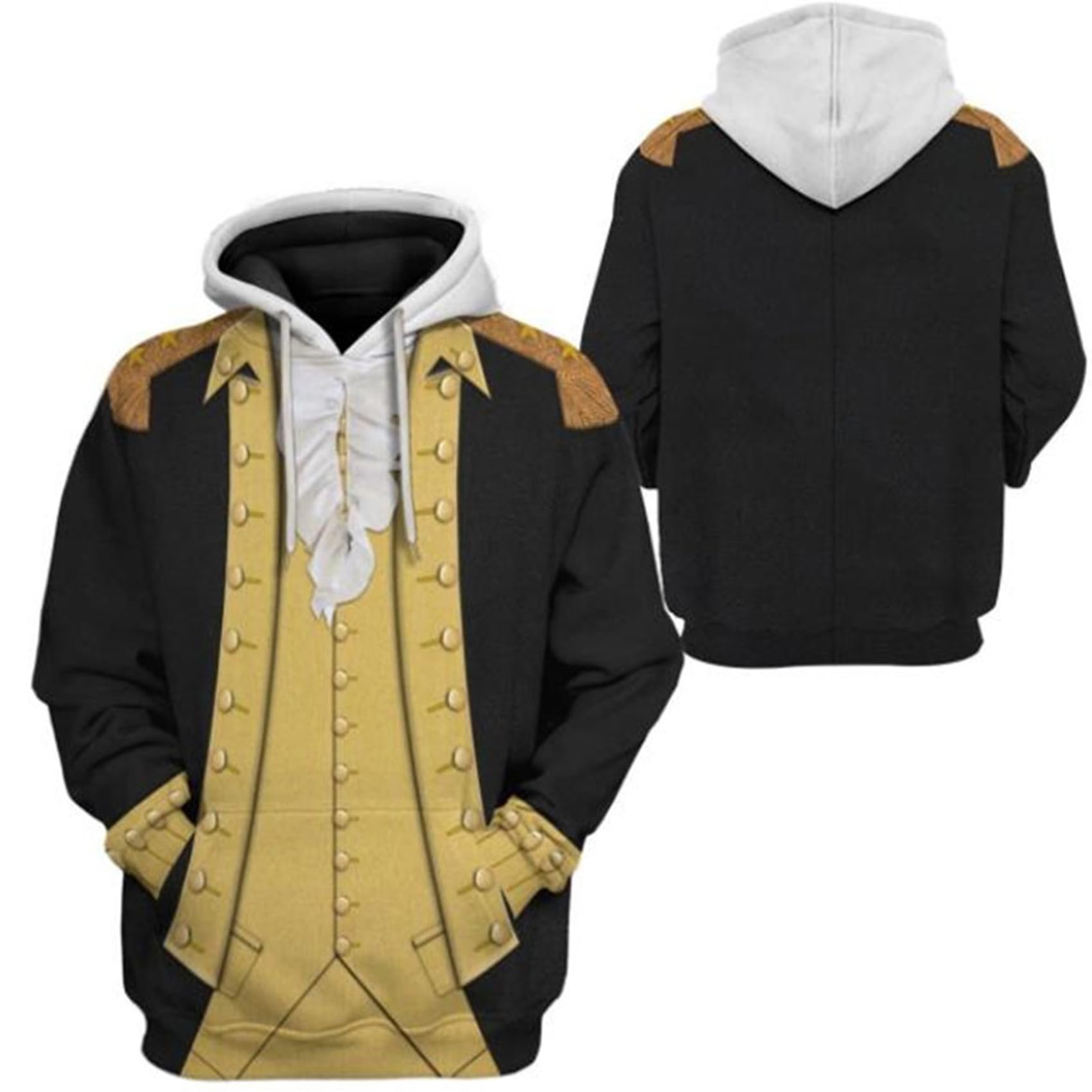 Historical Hoodie for Kids Revolutionary War Uniform Costume 3D Printed Army Jacket Halloween Costume, George Washington Kids Size, L