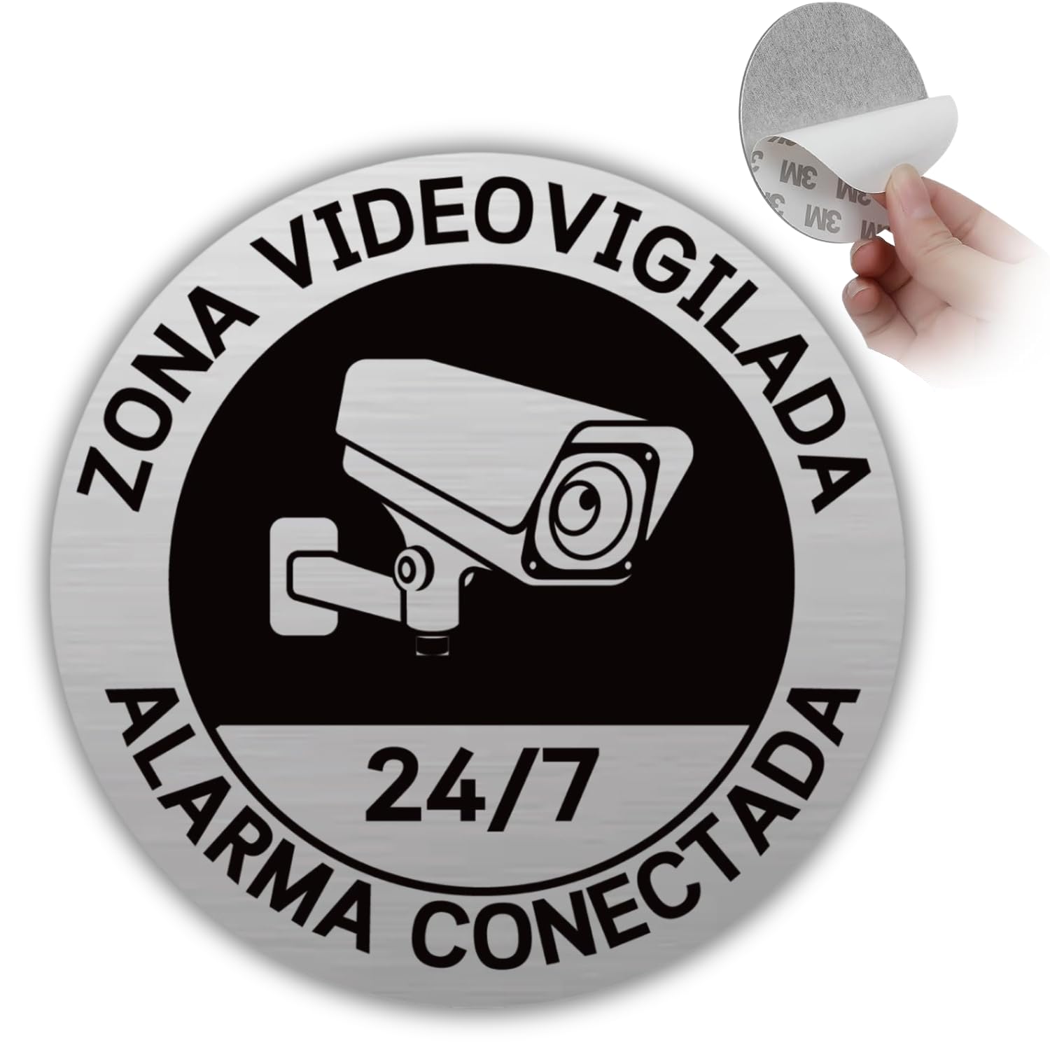 Señal Adhesiva Cartel Videovigilancia - Grosor 0.6 mm - Diámetro Ø 100 mm - Aluminio - Cartel Alarma Zona Videovigilada