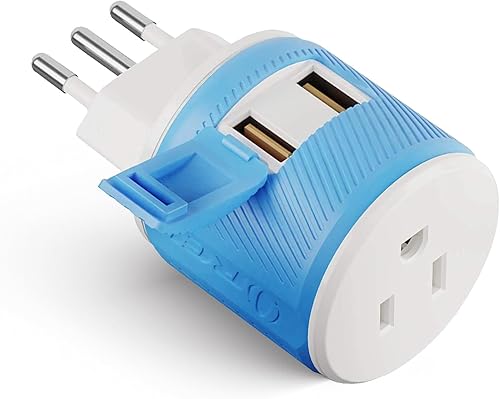 OREI Adaptador de enchufe de viaje para Italia, Uruguay con USB dual - Tipo L (U2U-12A), funcionará con teléfonos celulares, cámara, laptop,