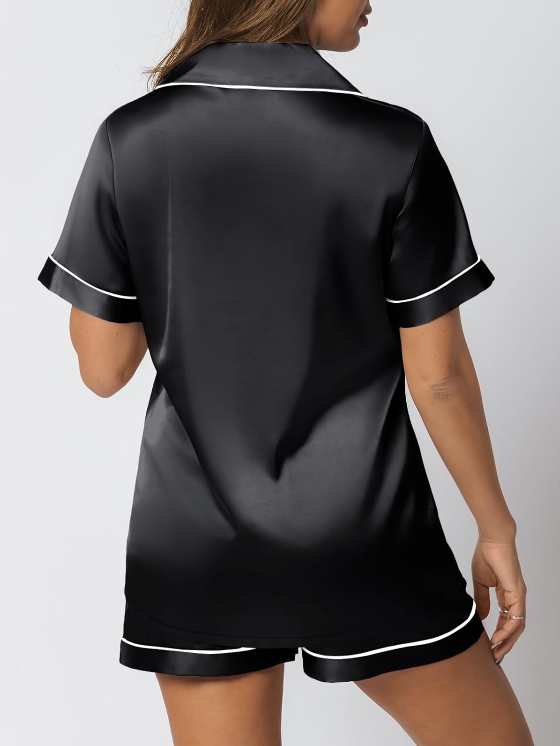 AUTOMET Women Silk Satin Fall Pajama Set Matching Lounge Pjs Button Up Soft 2 Piece Suit Ladies Tops and Shorts - Image 3