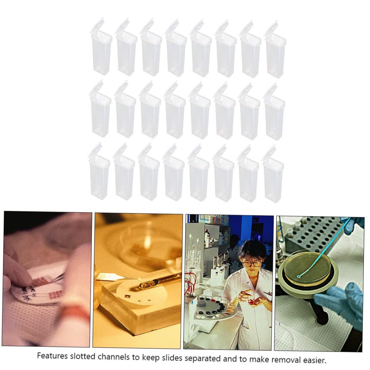 Mobestech Scatola Porta Diapositive Per Laboratorio 50 Slot in Polietilene Con a Fessura Per Conservazione Sicura E Facile Rimozione Di Vetrini Per Microscopio