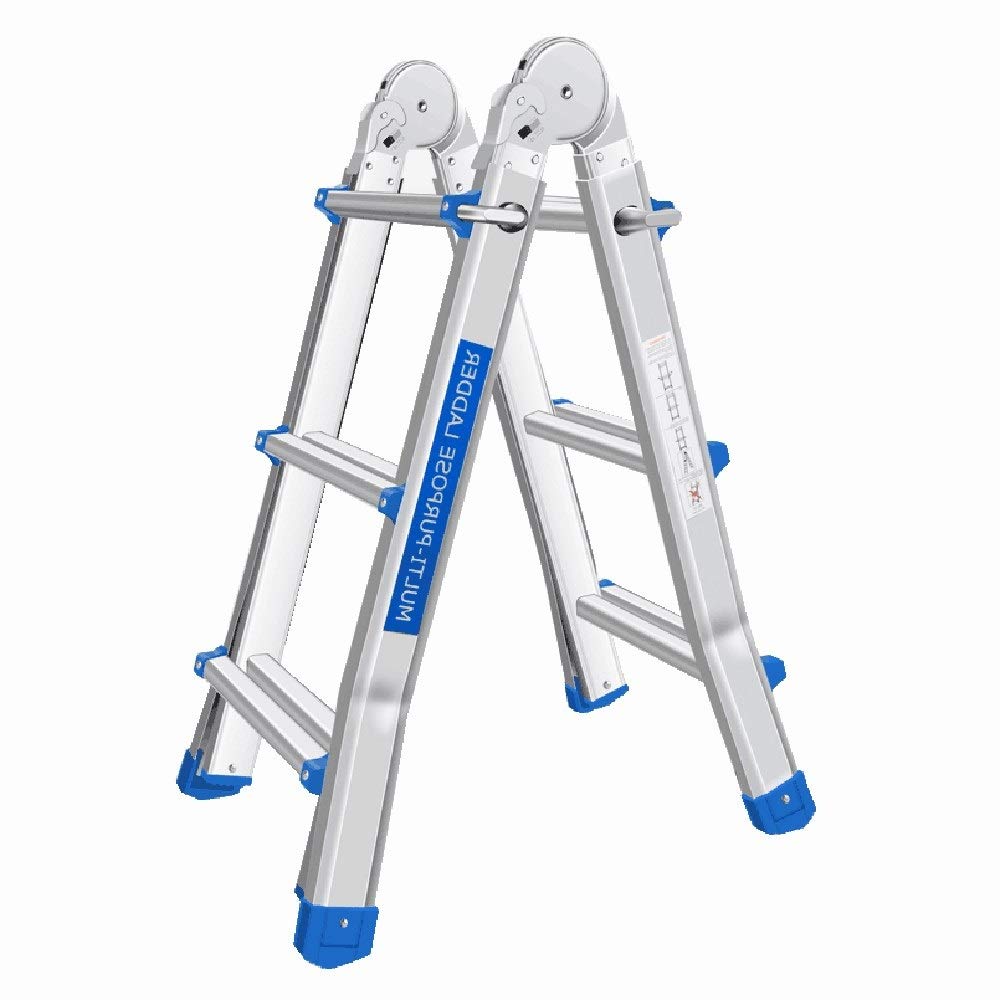 Photo 1 of Multi-Purpose Folding Aluminium Ladder Type A Ladder Light and Durable Folding 3 Step Ladder Straight Ladder 286cm high Bearing Weight 150kg Multi Purpose Loft Ladder Black