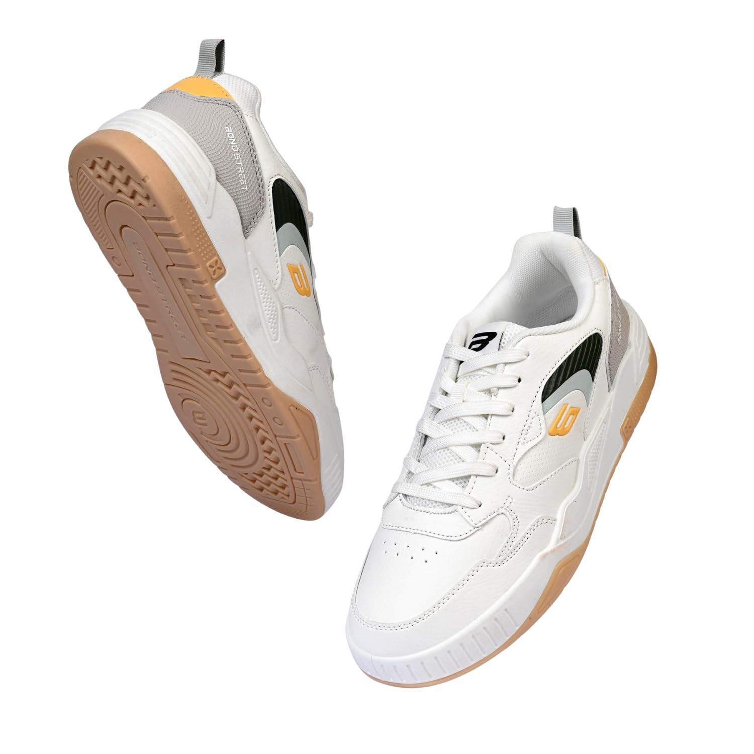 - Men's White & Olive Casual Sneakers | PU Upper Lace-Up Shoes with Durable PVC Sole | Stylish & Comfortable Footwear for Men