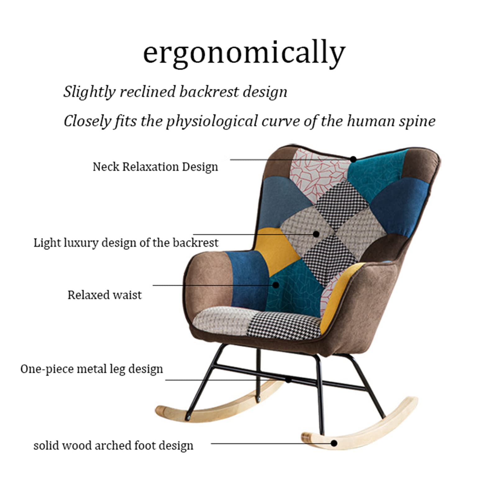 Amazon｜カラフルなパッチワークロッキングチェア、ハイバック、無垢材