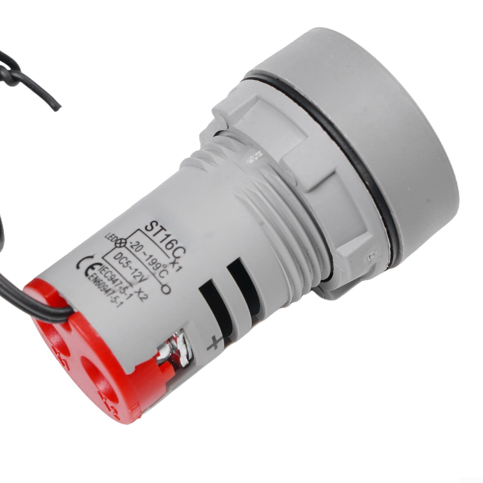 Termómetro digital compacto de 22 mm con LED transparente, indicador de temperatura redondo DC 5V-12V, para sistemas de control rojo (DC5-12V)