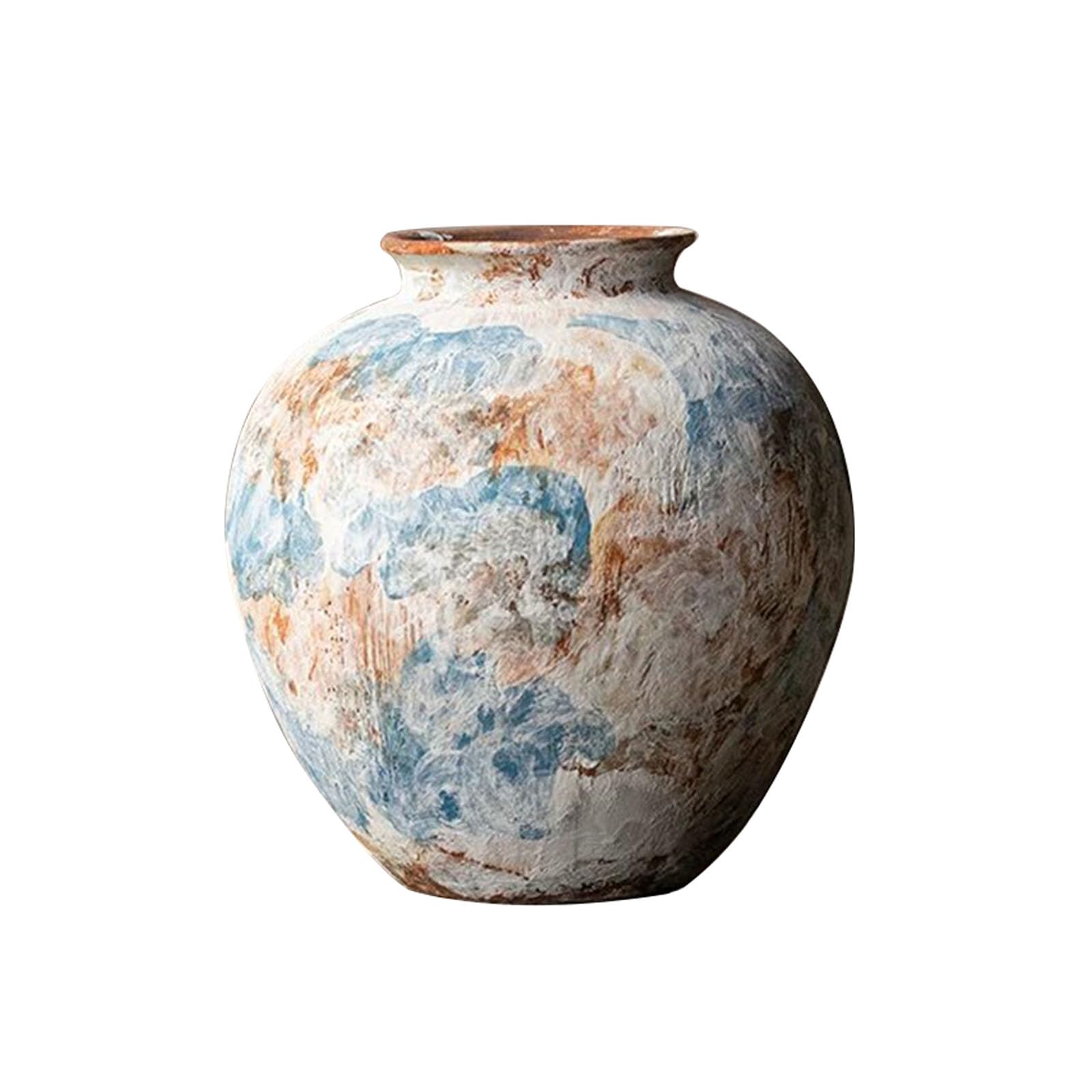 Nzzkoides Blue A Handmade Ceramic Large Vase, Modern Art Vase, Ornament For Living Room, Dining Table Centerpiece, Bedroom, Office, Round, Blue(Size:21 * 21 * 22Cm,Color:blue A)