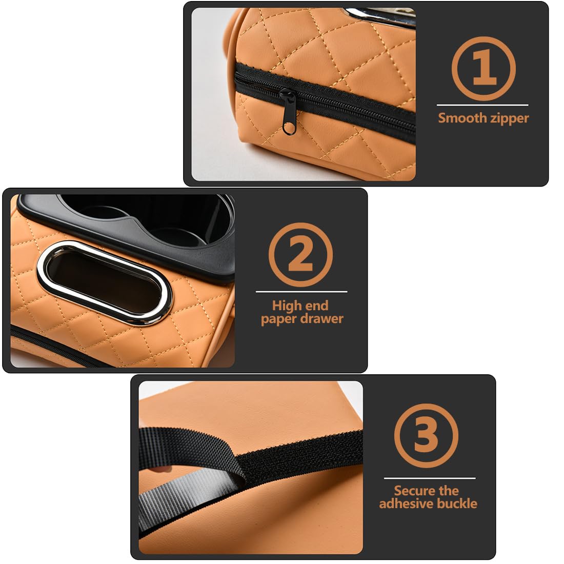 5-in-1 Car Armrest Cover & Organizer - With Side Pockets, Cup Holder, Phone Slot, Tissue Box Slot, Beige - View #12