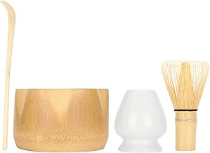 POCREATION Conjunto de batedores Matcha, utensílios de chá embrulhados para presente, batedor de bambu Matcha com 1 suporte, 1 colher e 1 tigela para preparação de chá Matcha, conjunto de chá