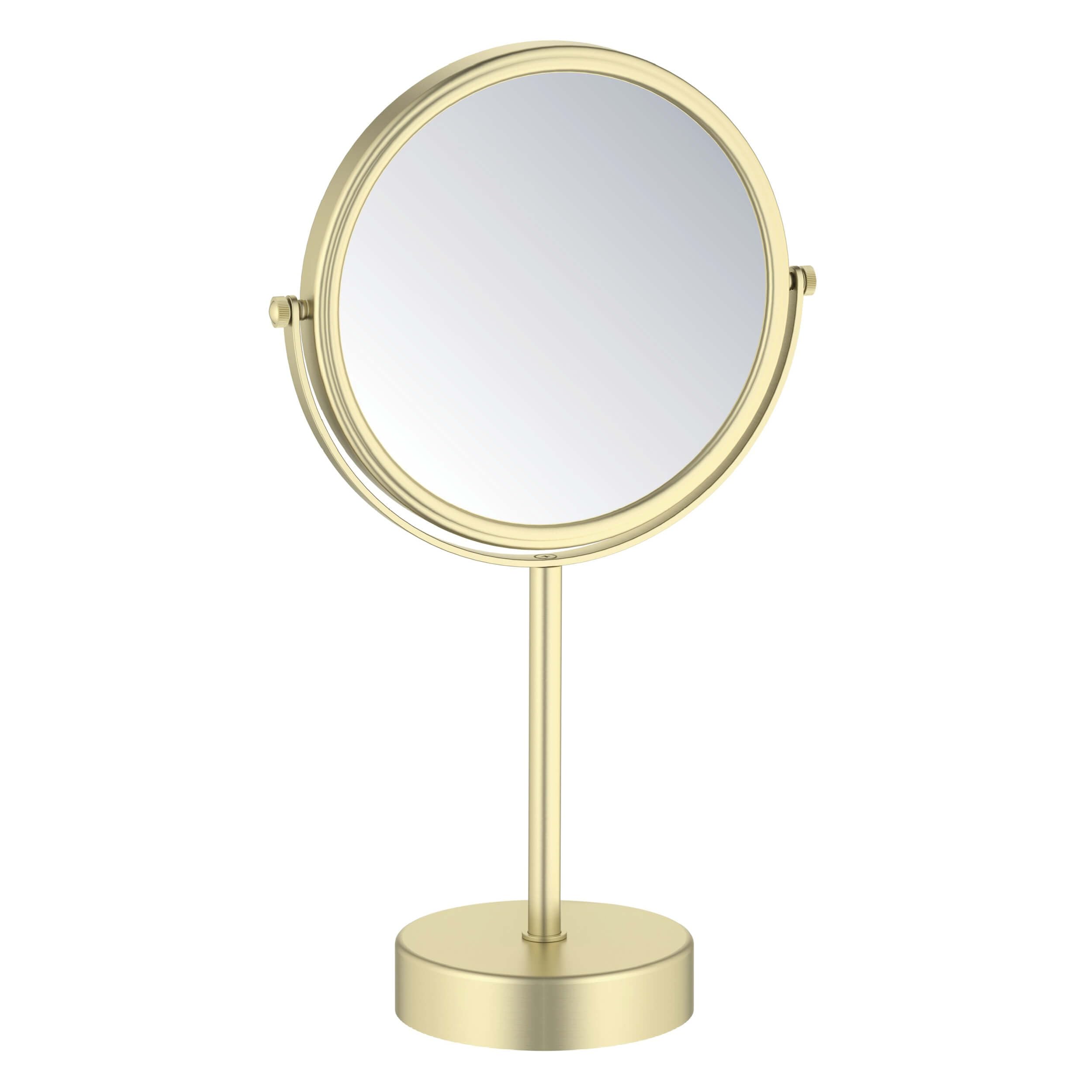 KIBI Brushed Gold Finish Free Standing Magnifying Makeup Mirror | Dual-Sided 1X/5X Magnification | 360° Rotating Vanity Mirror for Precise Grooming, Skincare & Beauty (KMM103)