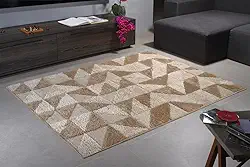 Tapete Sala, Quarto, Escritório 3D Pelo em Shagy Alto Relevo, Antiderrapante Base Emborrada Jazz (Triangulo Trigo, 2,00m, x 1,50m)