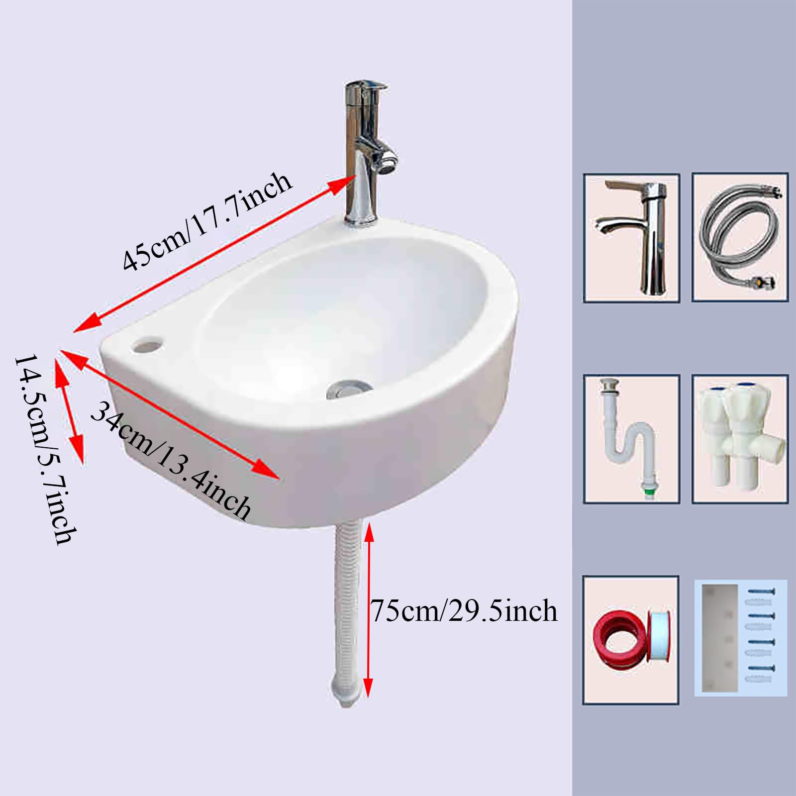 Ovale - Lavandino monoblocco in polipropilene, 40 x 28 cm, resistente, per uso interno/esterno, perfetto per bagno, garage o lavanderia, bianco, con rubinetto incluso