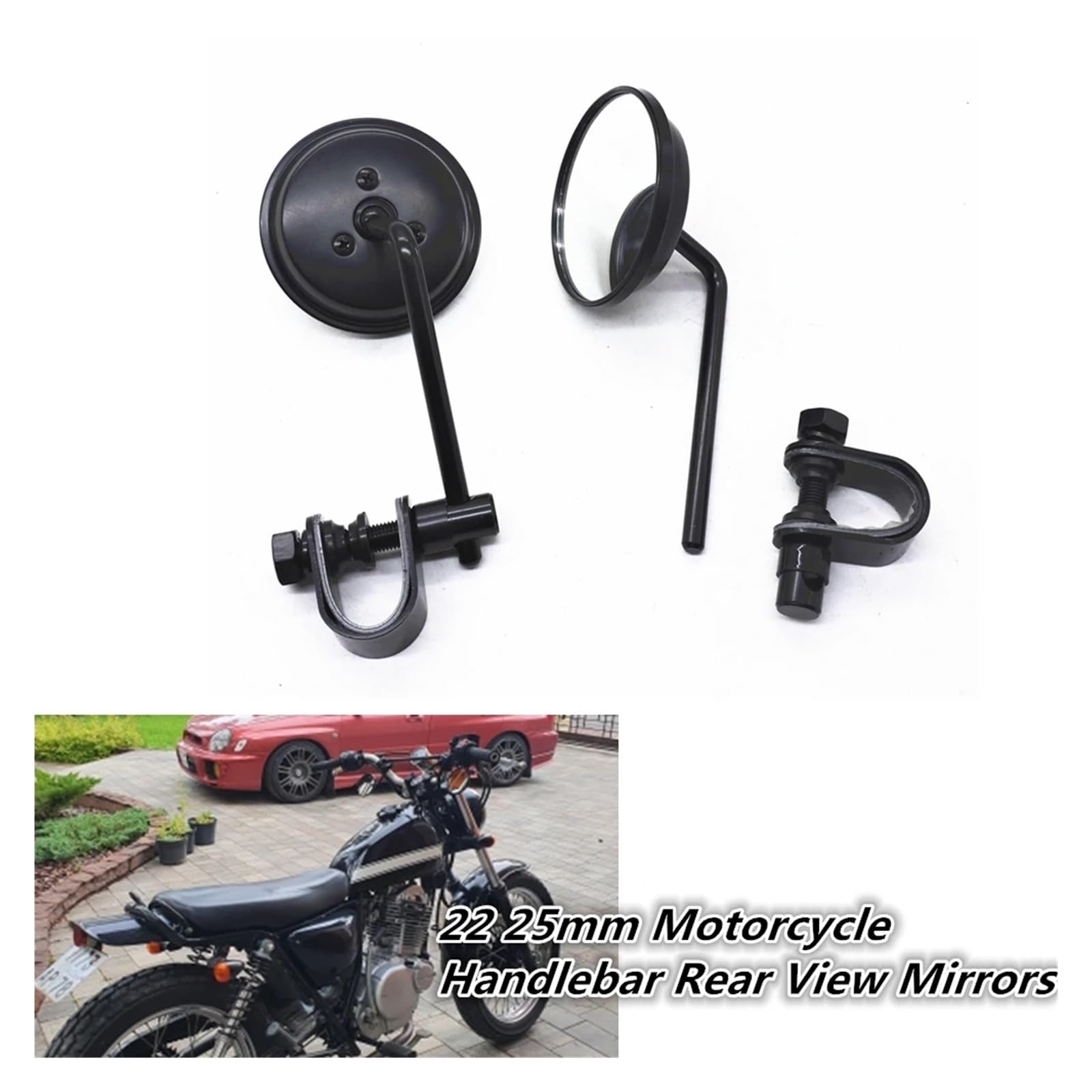 Fahrradspiegel Universal Motorrad Retro Vintage Rund Rückspiegel Edelstahl Klassische 22mm-25mm 7/8" Lenker Spiegelhalterung(Black)