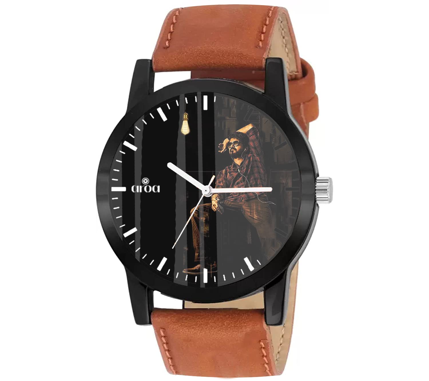 AROA Watch New Watch for Master The Blaster Thalapathy Vijay Model : 205 Black Metal Type Analog Brown Strap Watch Black Dial for Men Stylish Watch for Boys (B0C1CNTB75) Amazon Price History, Amazon Price Tracker
