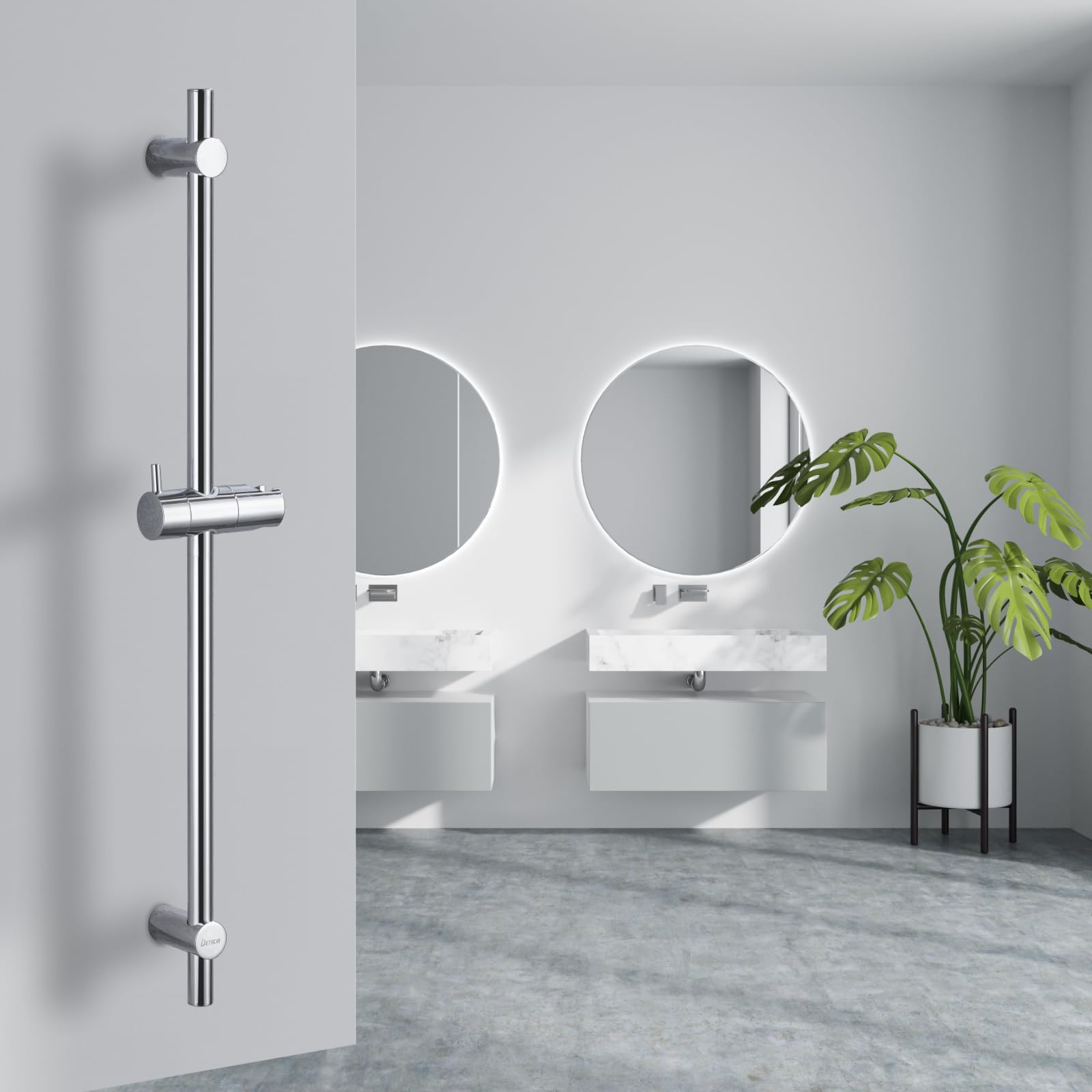 Asta Doccia 90cm in Acciaio Inox, DETBOM Asta Doccia con Supporto per Soffione Doccia Girevole a 360° e Regolabile, Barra Doccia per Adattarsi ai Fori Esistenti, Cromo