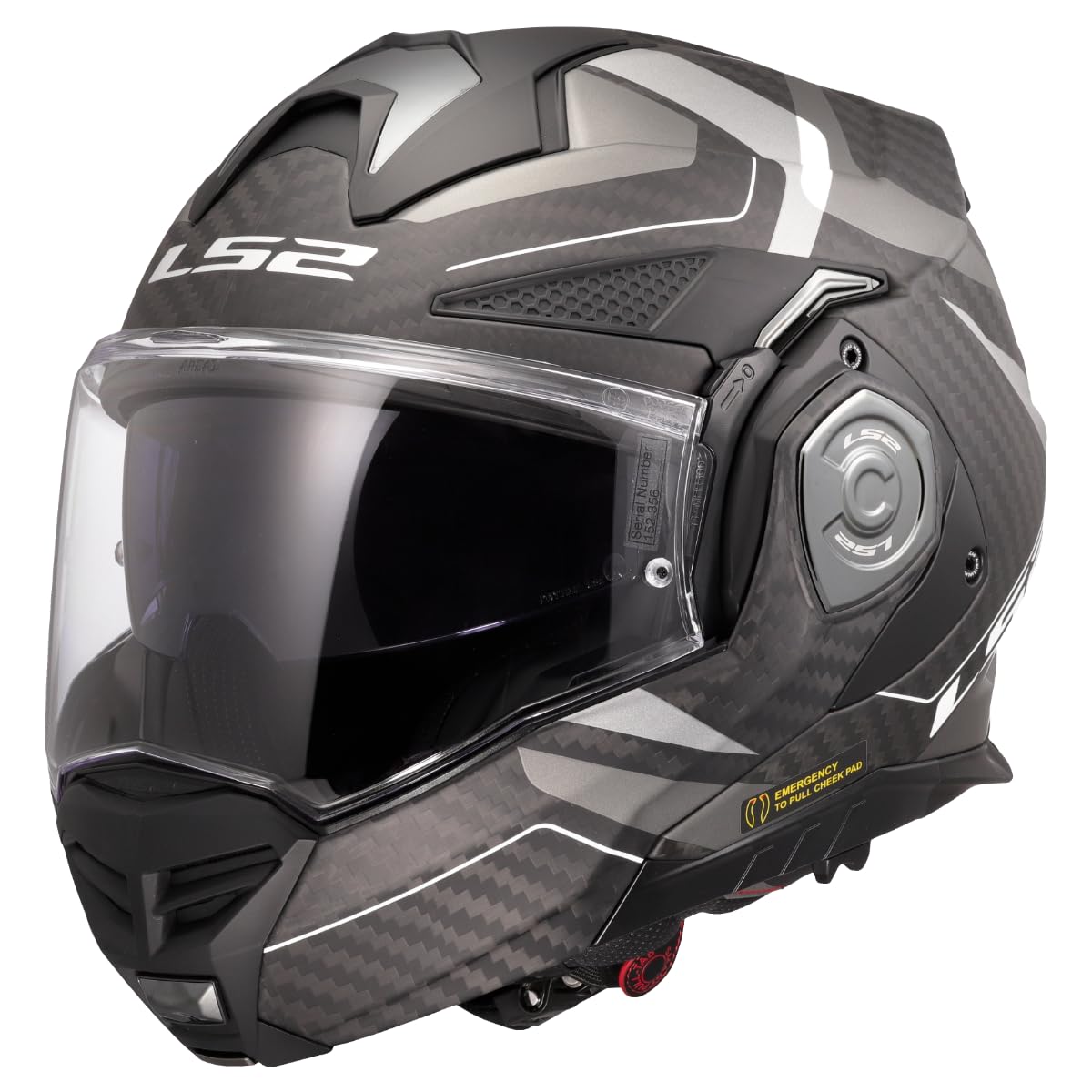 LS2, Casco Moto Modular ADVANT X CARBON HORIZON Matt Silver Grey, XXL