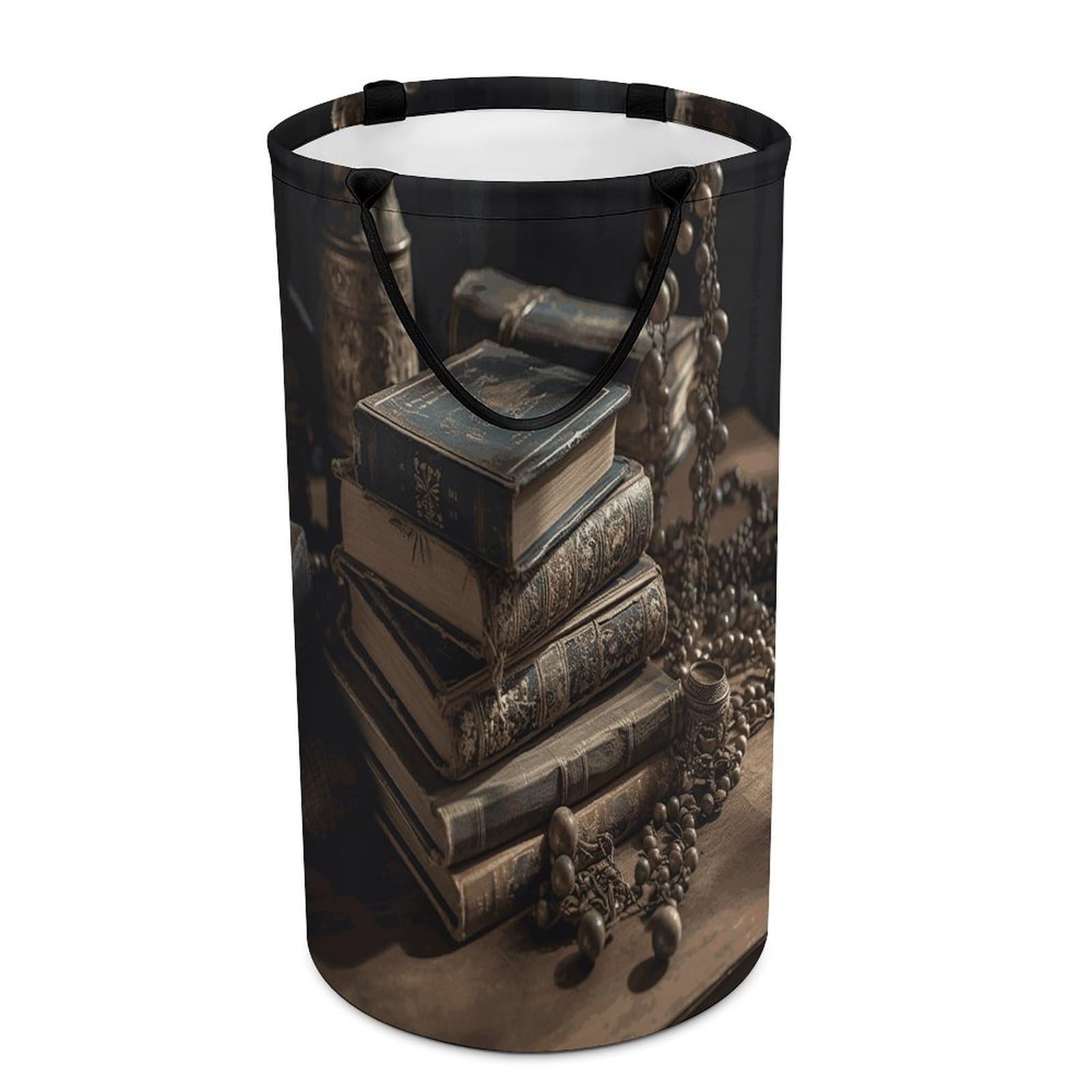 Stack of Old Books Laundry Hamper Waterproof Polyester Laundry Baskets Collapsible Dirty Clothes Storage Basket Clothes Hampers with Sturdy Handles for Travel Bedroom