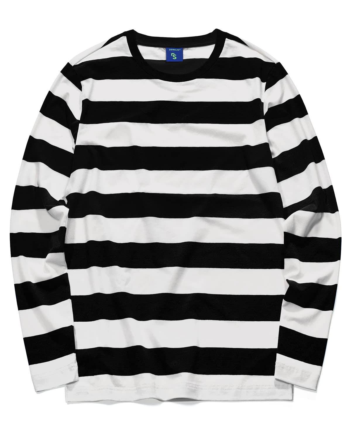 Zengjo Men's Casual Cotton Spandex Striped Crewneck Long-Sleeve T-Shirt Basic Pullover Stripe tee Shirt