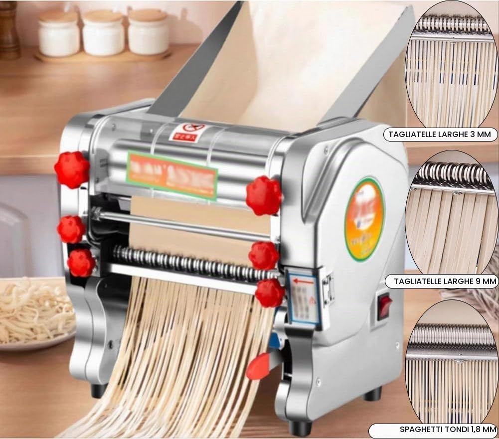 Sfogliatrice Elettrica per Pasta,Macchina per Pasta Fresca Elettrica per Impasto,Noodle, Macchina per Fare la Pasta Elettrica per Impastare,Stendere,Tagliare,Doughwidth16cm
