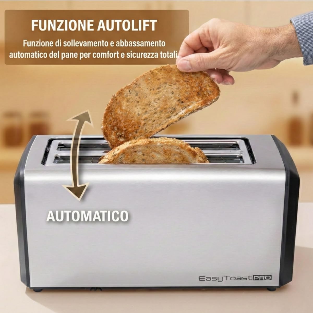 Tostapane Smart Touch Screen in Acciaio Inox - Tostapane 2 Fette con Display LED e Conto alla Rovescia, 6 Programmi di Tostatura, Funzioni Scongelamento e Riscaldamento, Vassoio Raccoglibriciole
