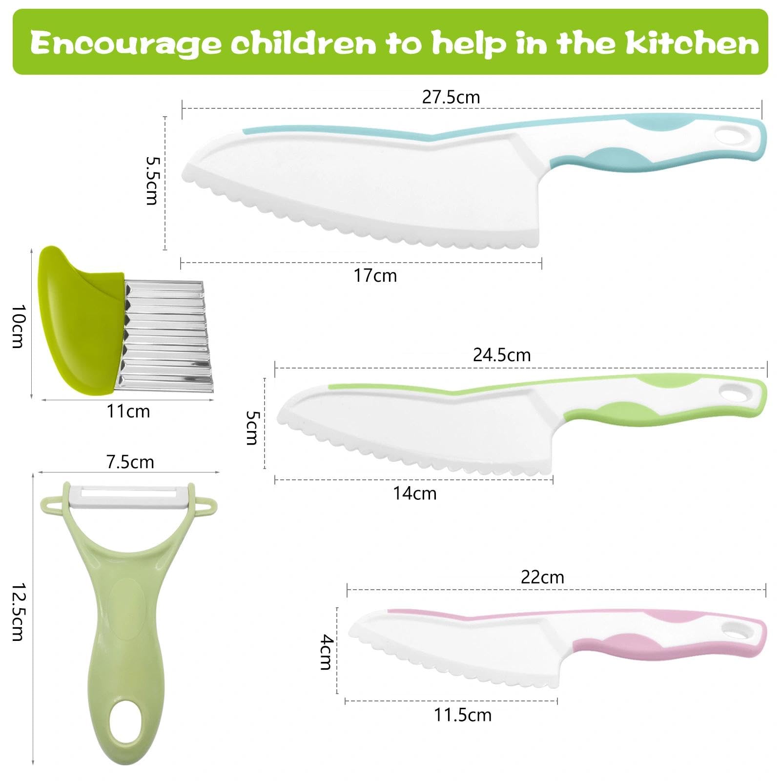 Cuchillos de cocina para niños 5 piezas - Utensilios para cortar frutas y verduras