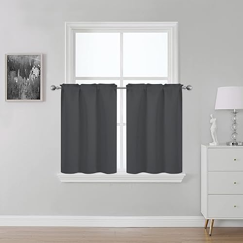 Cortinas de 24 pulgadas de largo - 2 paneles de cortinas pequeñas para ventana pequeña de cocina (blanco nieve, 26 pulgadas de ancho x 24 pulgadas