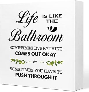 29 Moody Bathroom Ideas That Add Drama and Depth 202 Life is Like The Bathroom Wooden Box Sign Desk Decor, Bathroom Decor and...