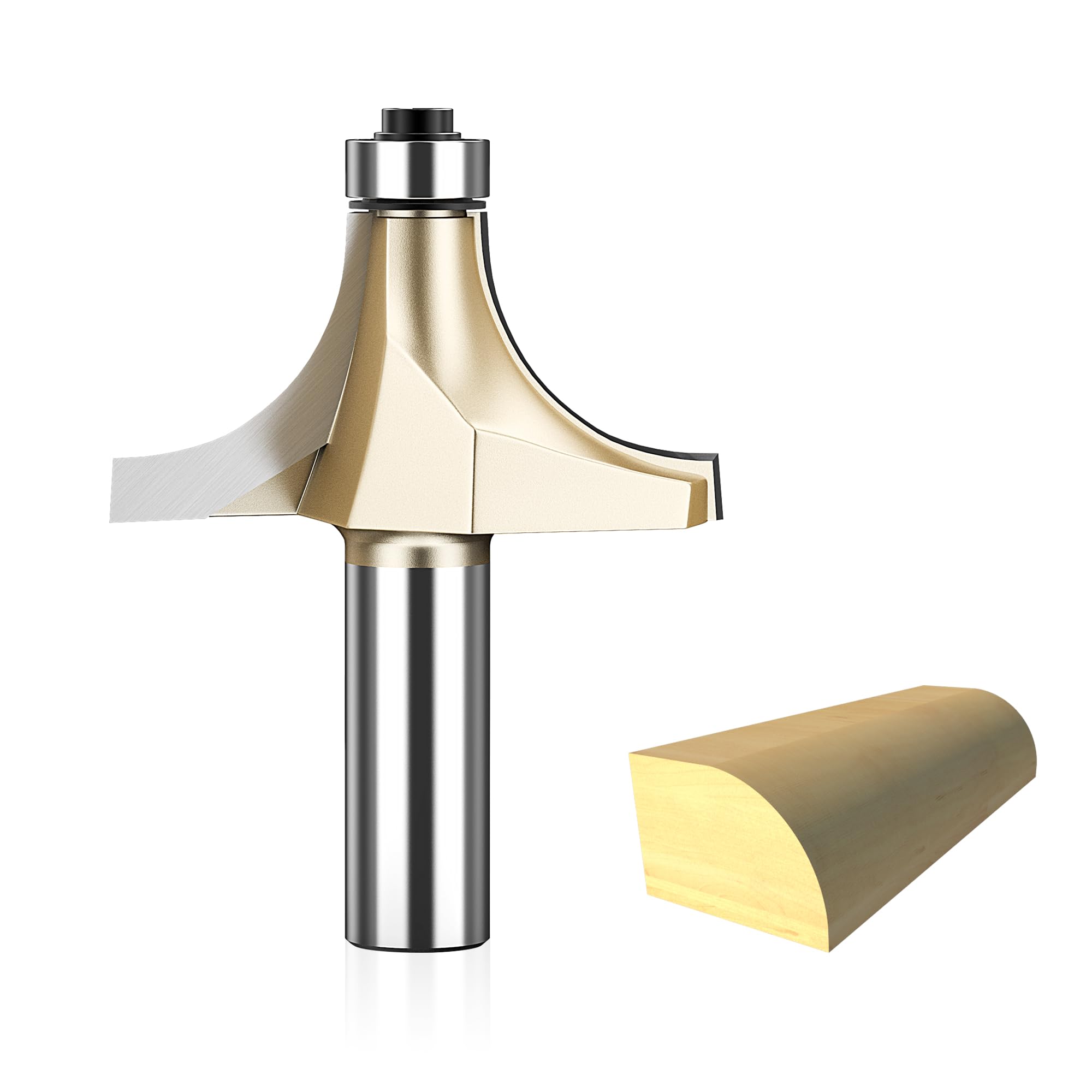 HUHAO Roundover Router Bit 1/2 Shank,Radius in 3/4",Carbide Tip 2 Flutes Corner Rounding Over Edge Forming Router Bit with Bearing Guide CNC