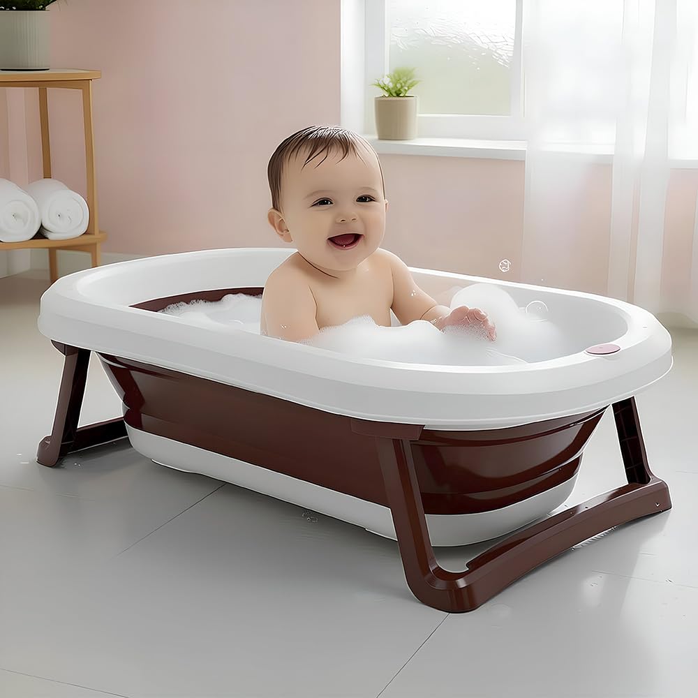 staranddaisy baby bath tub for 0 to 5 years/bath tub for kids 0-3 years, tub for girls & boys with oldable legs, easy to store -brown
