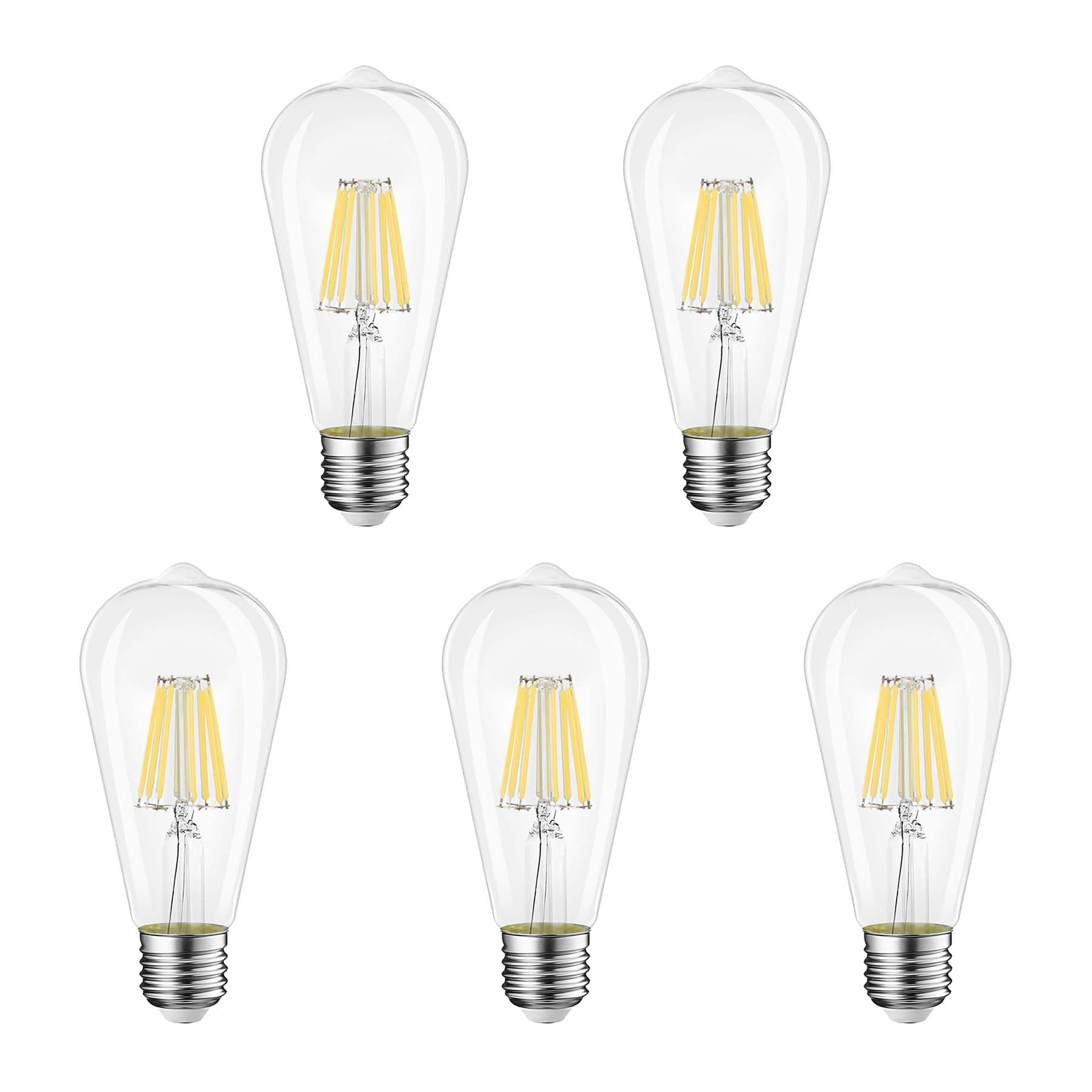 G.W.S® LED Filament Bulb, ST64 E27 Edison Screw, LED Pear Bulb, 8W Dimmable Warm White 2700K, Clear Glass, Pack of 5