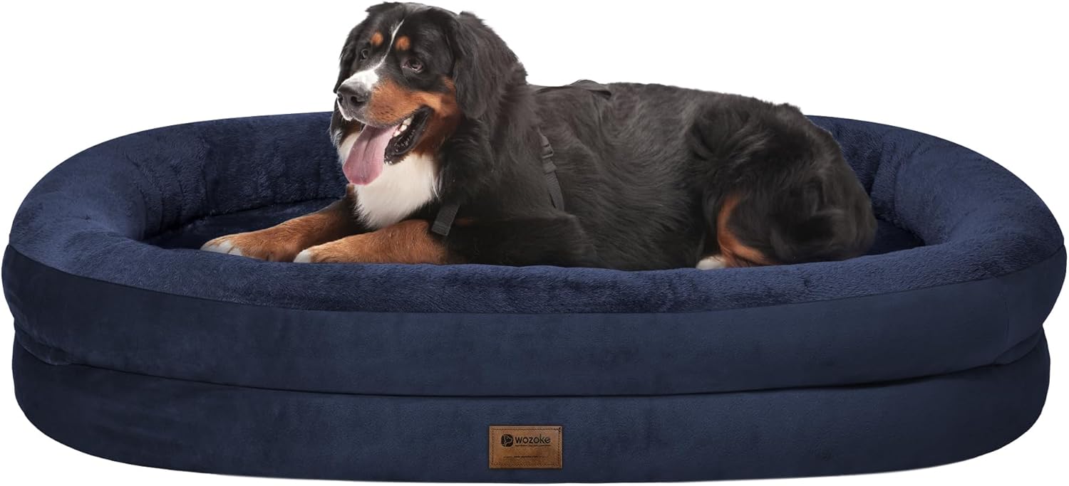 Orthopedic Washable Large Dog Bed: Cooling Dog Bed with Bolsters - Jumbo Bed Waterproof Removable Cover Non-Slip Pet Bed for Extra Large Sized - Navy Jumbo (53"L x 42"W x 8.5"Th) Navy