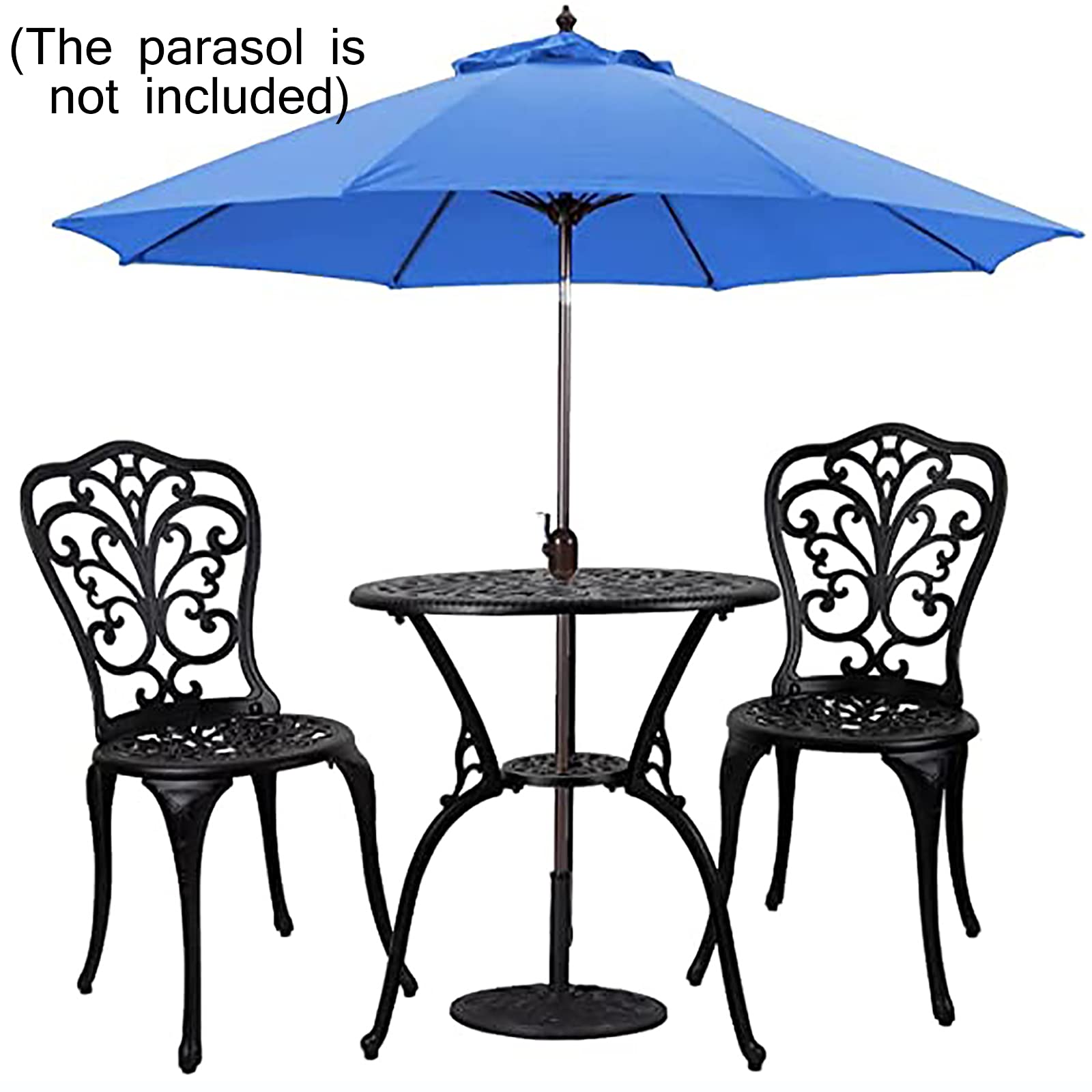 Set da Bistrot in Alluminio da 3 Pezzi con Design a Farfalla - Set Mobili da Giardino per Tutte Le Stagioni con Foro per Ombrellone - Set Tavolo e Sedie da Giardino