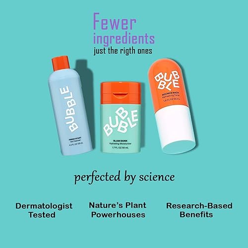 Miniatura 3 de Bubble Skincare Paquete de rutina hidratante de 3 pasos limpiador de gel Fresh Start, rocío equilibrante de rebote y humectante hidratante Slam Dunk