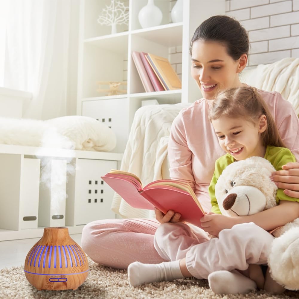 Essential Oil Diffuser, Aromatherapy Diffuser 500ml with Remote Control, 4 Timer & Auto-Off Safety Switch, 7 Color LED Lights Mode, 10 Hours Quiet Humidifier for Bedroom, Office & Home (G.Light Brown)