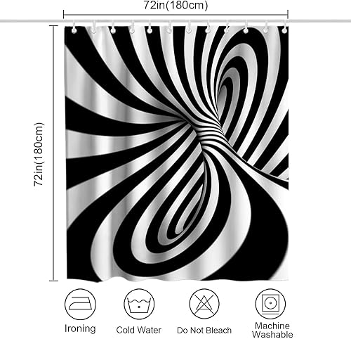 Miniatura 4 de Cortina de ducha abstracta a rayas, diseño moderno para bañeras, juego de cortina de ducha con 12 ganchos, 72 x 72 pulgadas, poliéster, lavable a