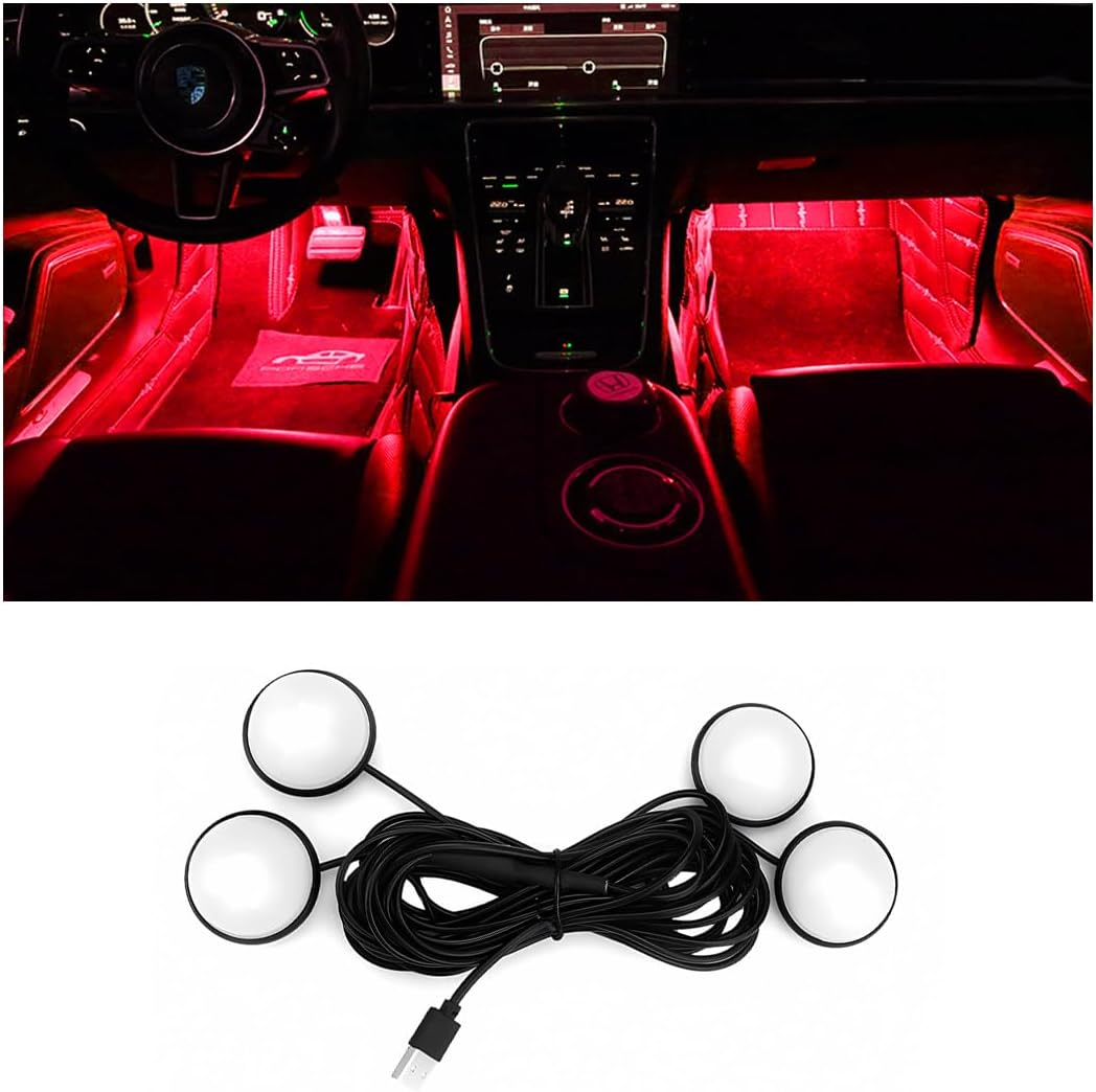 BESULEN Car Interior LED Lights, Automotive Ambient Neon Light Kit with USB Port, Car Accessories, Gifts for Men and Women, 4 in 1 Decoration Lights for Car, Garden, Home, Party（Red）