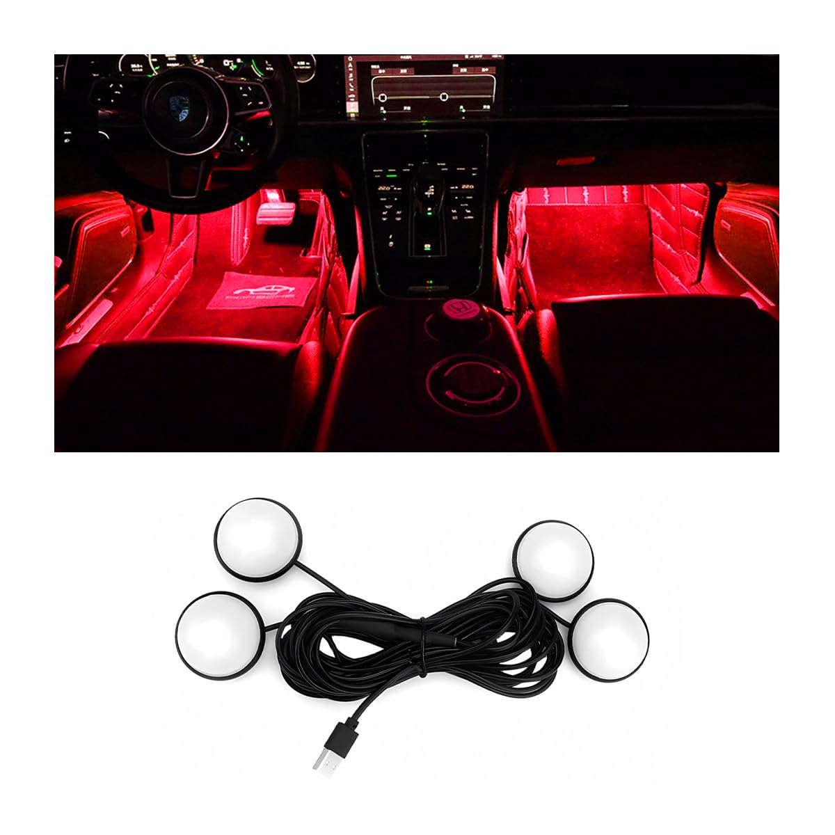 BESULEN Car Interior LED Lights, Automotive Ambient Neon Light Kit with USB Port, Car Accessories, Gifts for Men and Women, 4 in 1 Decoration Lights for Car, Garden, Home, Party（Red）