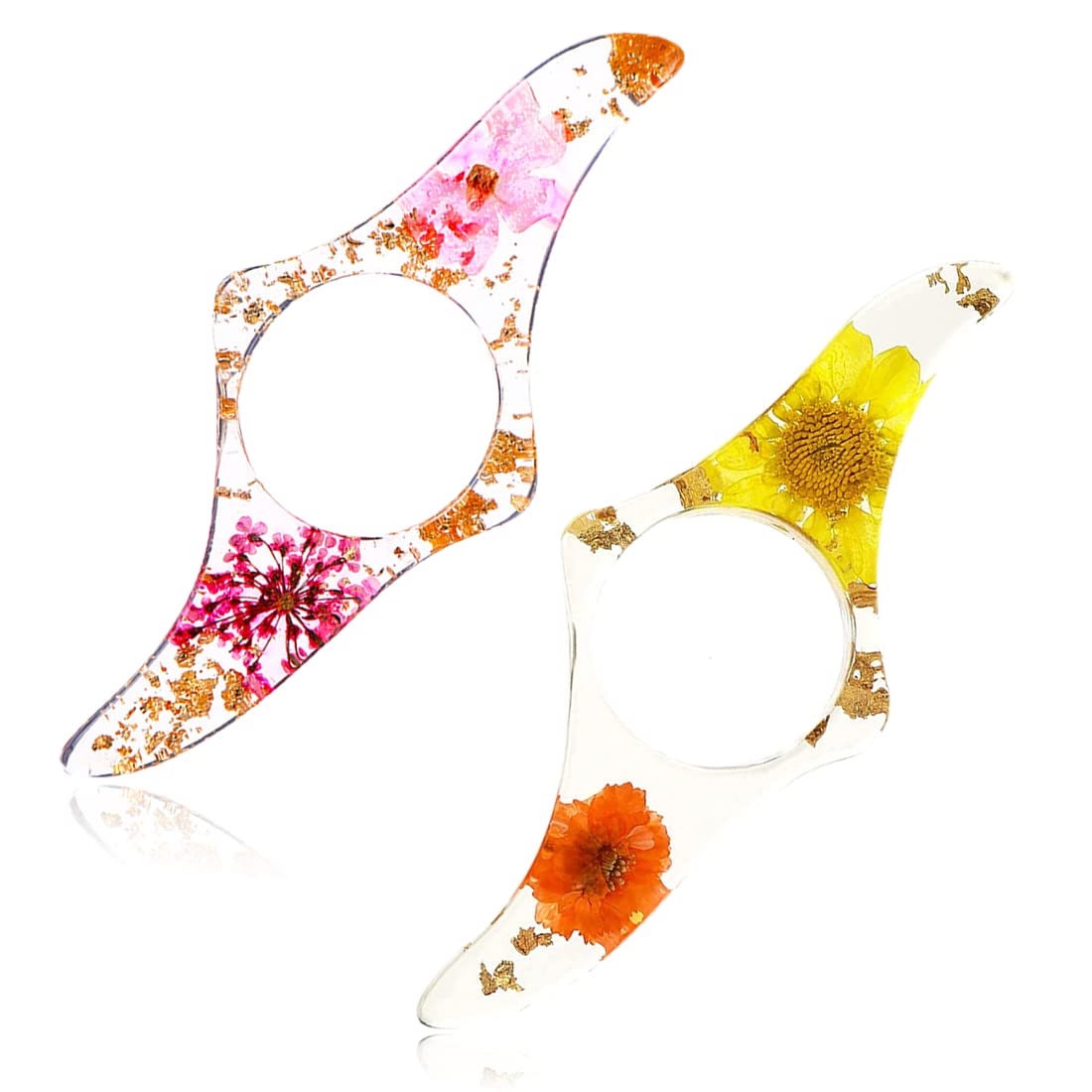 LEEQ Soporte para página de libro de flores secas de resina,transparente hecho a mano marcador floral soporte para libros anillo de lectura para pulgar (2 piezas)