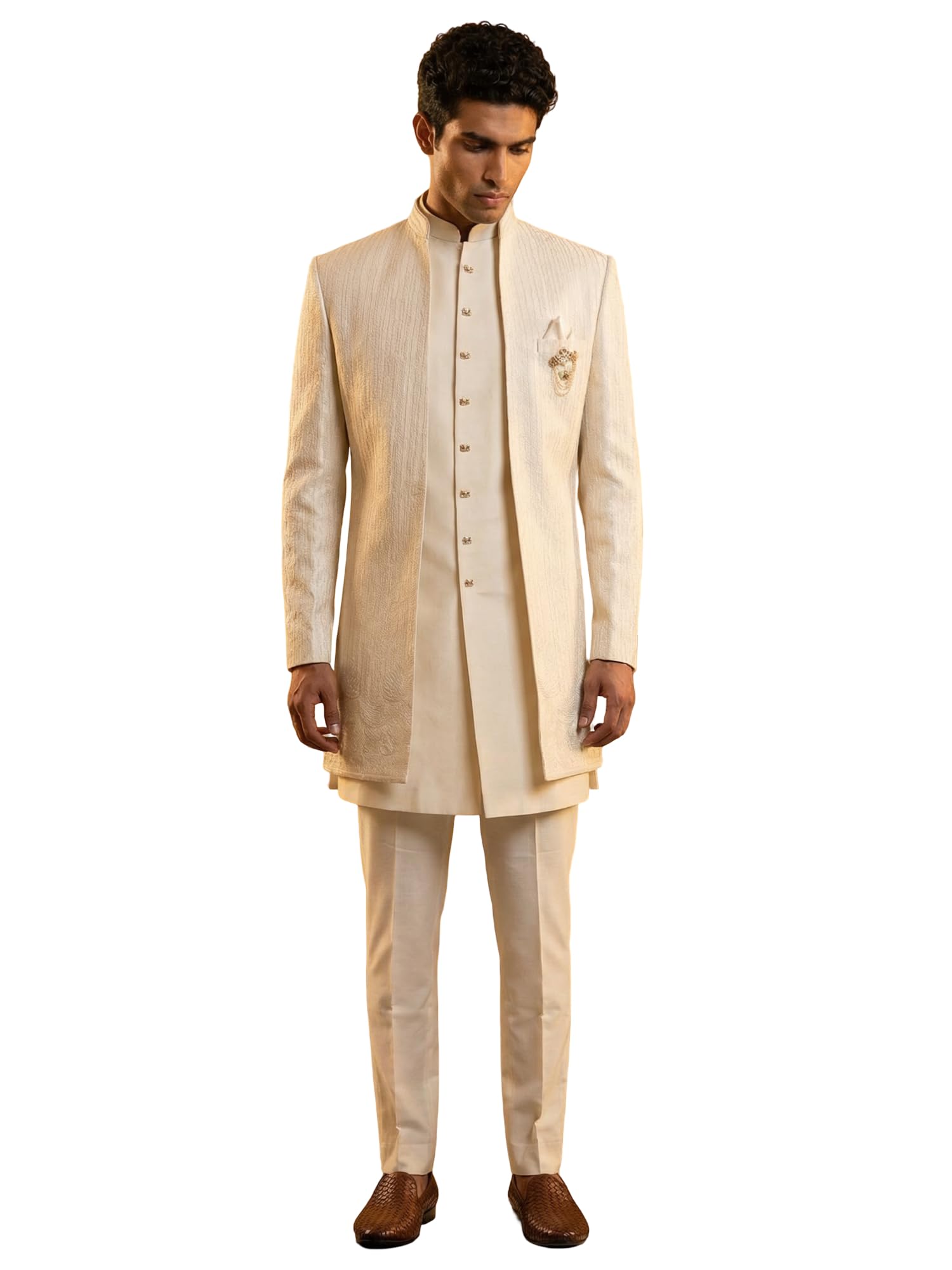 jompers Ivory Silk Blend Embroidered Indo-Western Set-picture-18