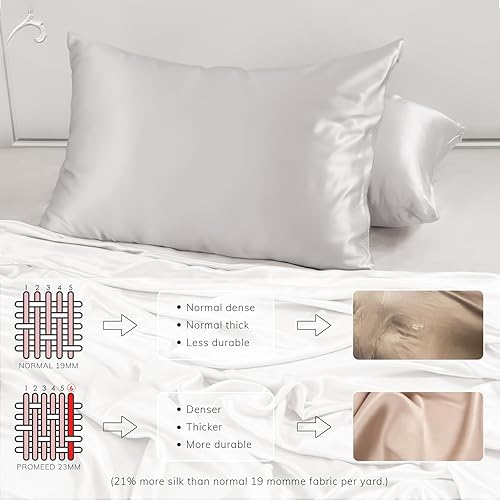 Miniatura 4 de PROMEED Funda de almohada de seda para cabello y piel con cremallera oculta, ambos lados 23 Momme Natural Real 100% seda de morera, 1 pieza