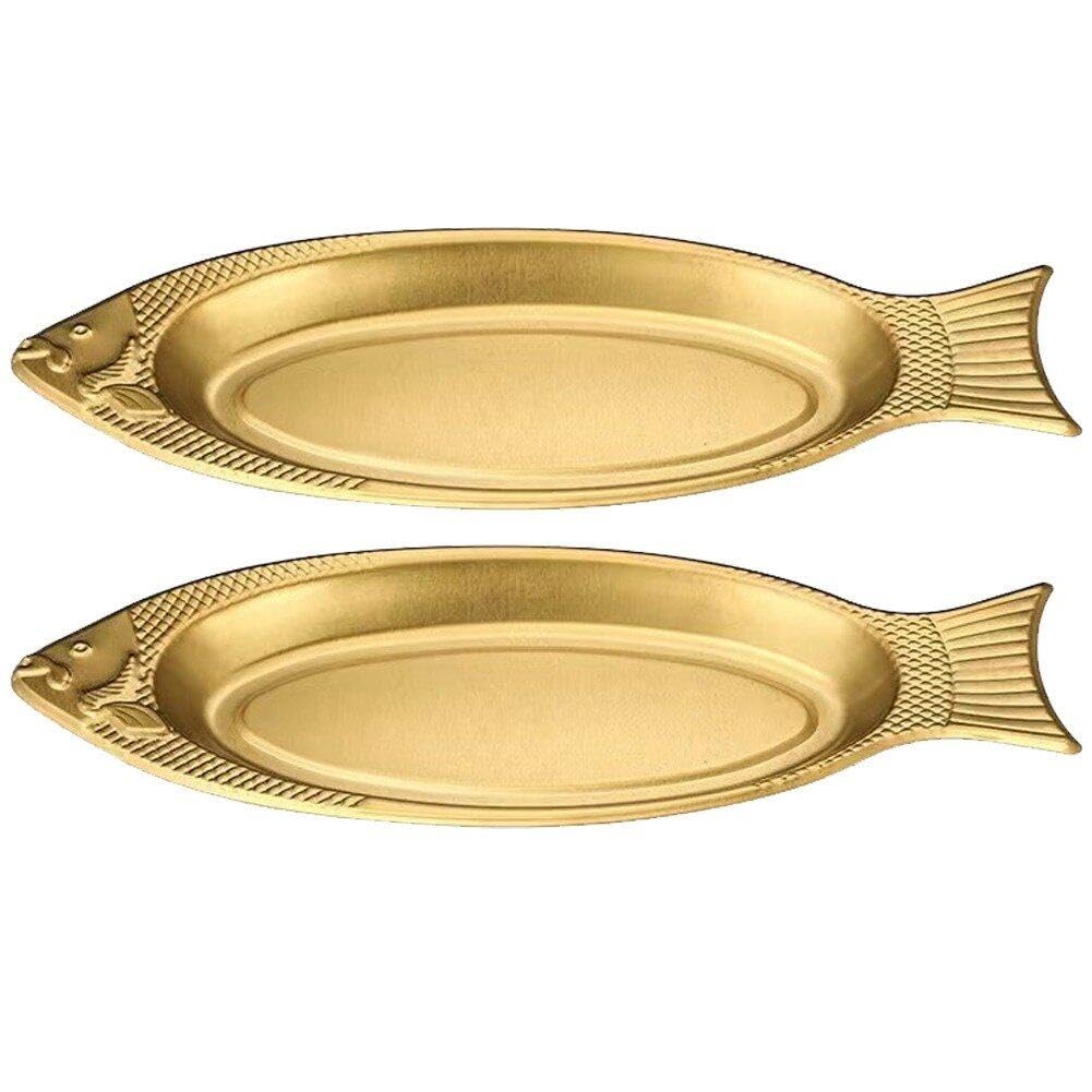 Lipfer Gold 2 Pcs Stainless Steel Serving Platter Fish Platter Food Trays Steamed Fish Plate Fish Shaped Plate Snack Appetizer Storage Tray For Home Restaurant